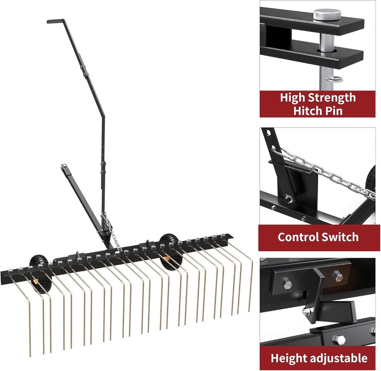 YITAMOTOR 60" Tow Behind Steel Pine Straw Rake Durable Corrosion Resistant Lawn Rake