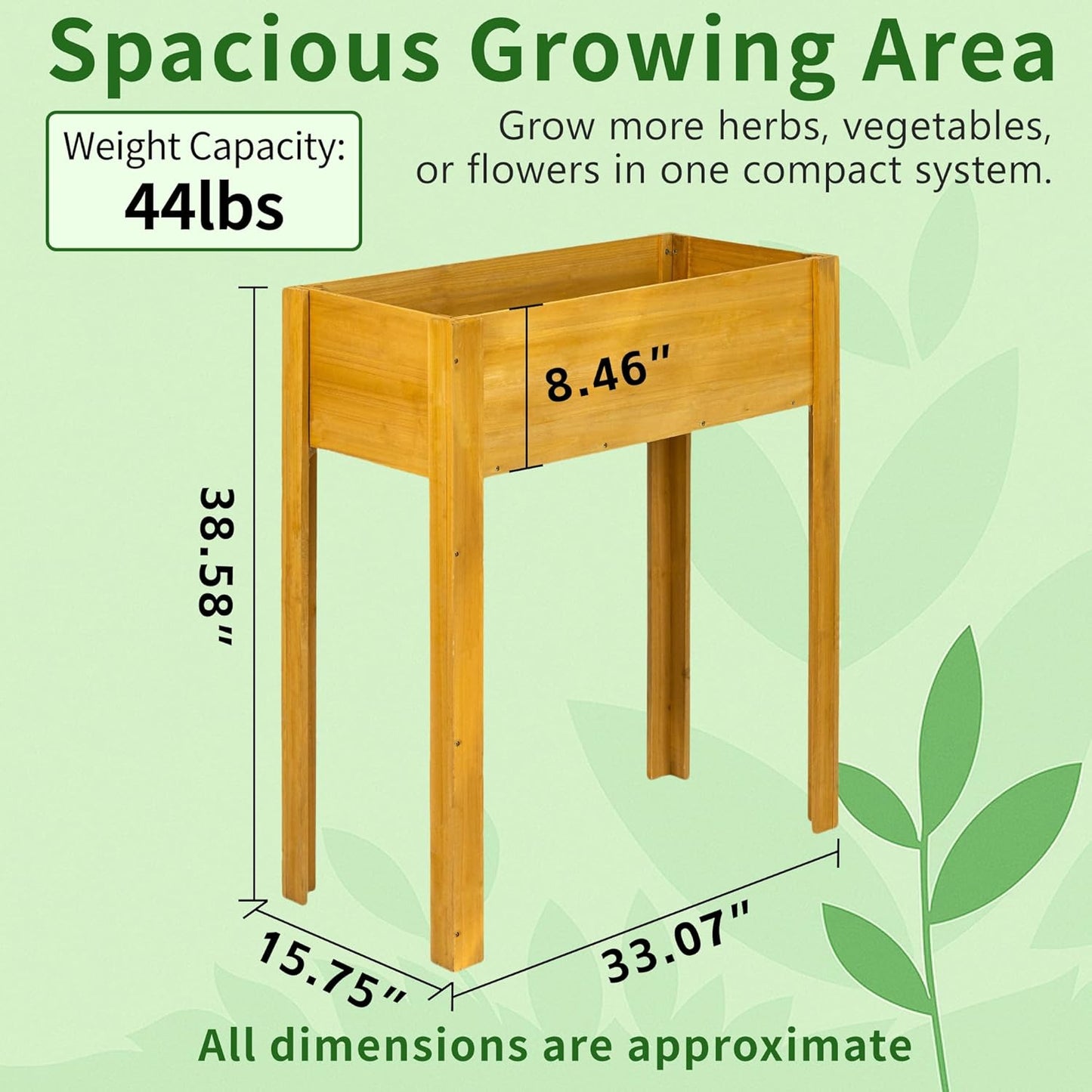 Premium Fir Wooden Raised Garden Bed with Four Legs for Backyard and Balcony Gardening,Suitable for Indoor and Outdoor use,33.07''×15.75''×38.58''