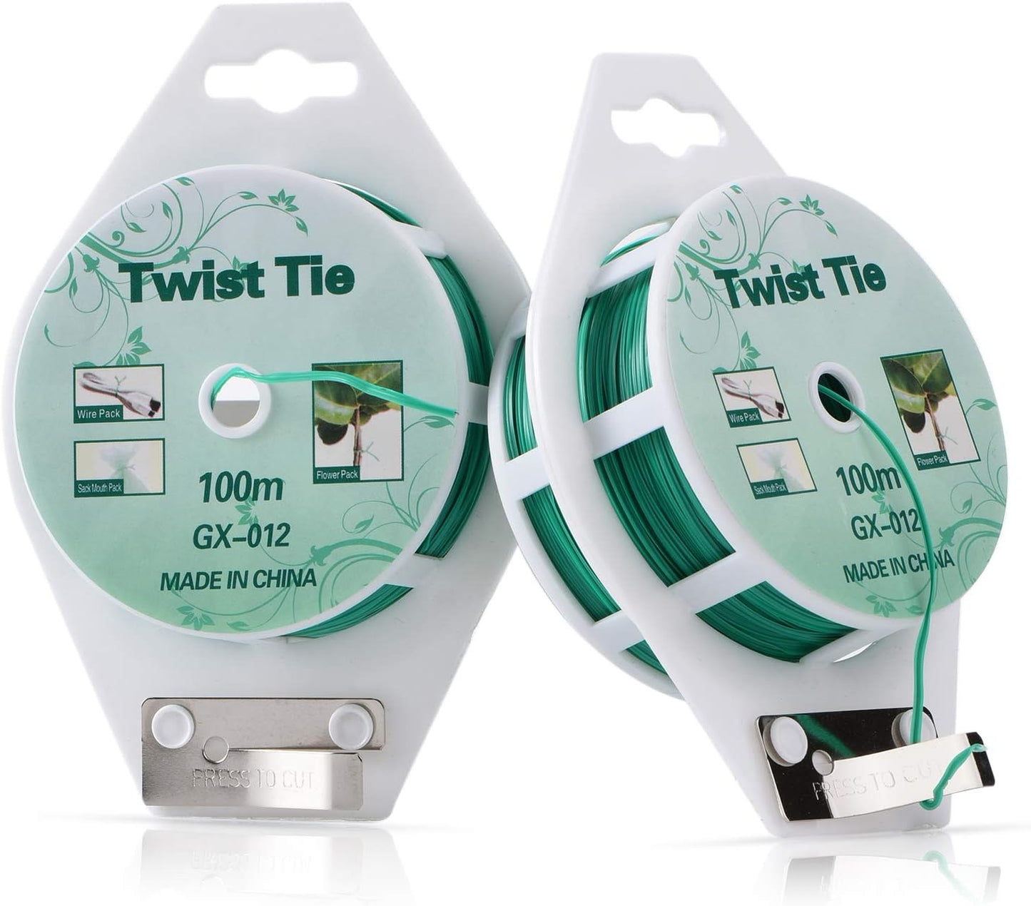 2 Reels 328 Feet (100m) Twist Tie, Green Coated Garden Plant Ties with Cutter for Gardening and Office Organization, Home