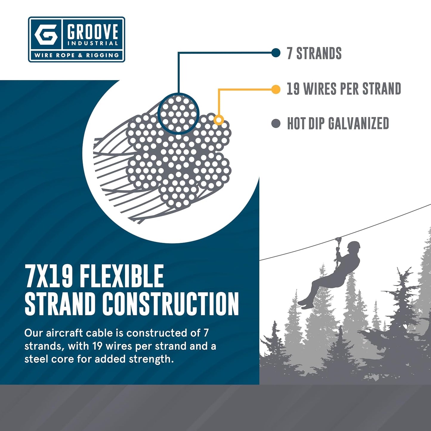 3/16’’ 7x19 Hot Dip Galvanized Aircraft Cable – Steel Wire Rope - 100 Feet