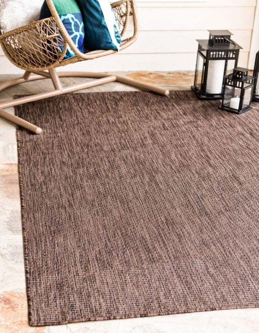 Unique Loom Collection Casual Transitional Solid Heathered Indoor/Outdoor Flatweave Area Rug (7' 1" x 10' Rectangle, Light Brown/Ivory)