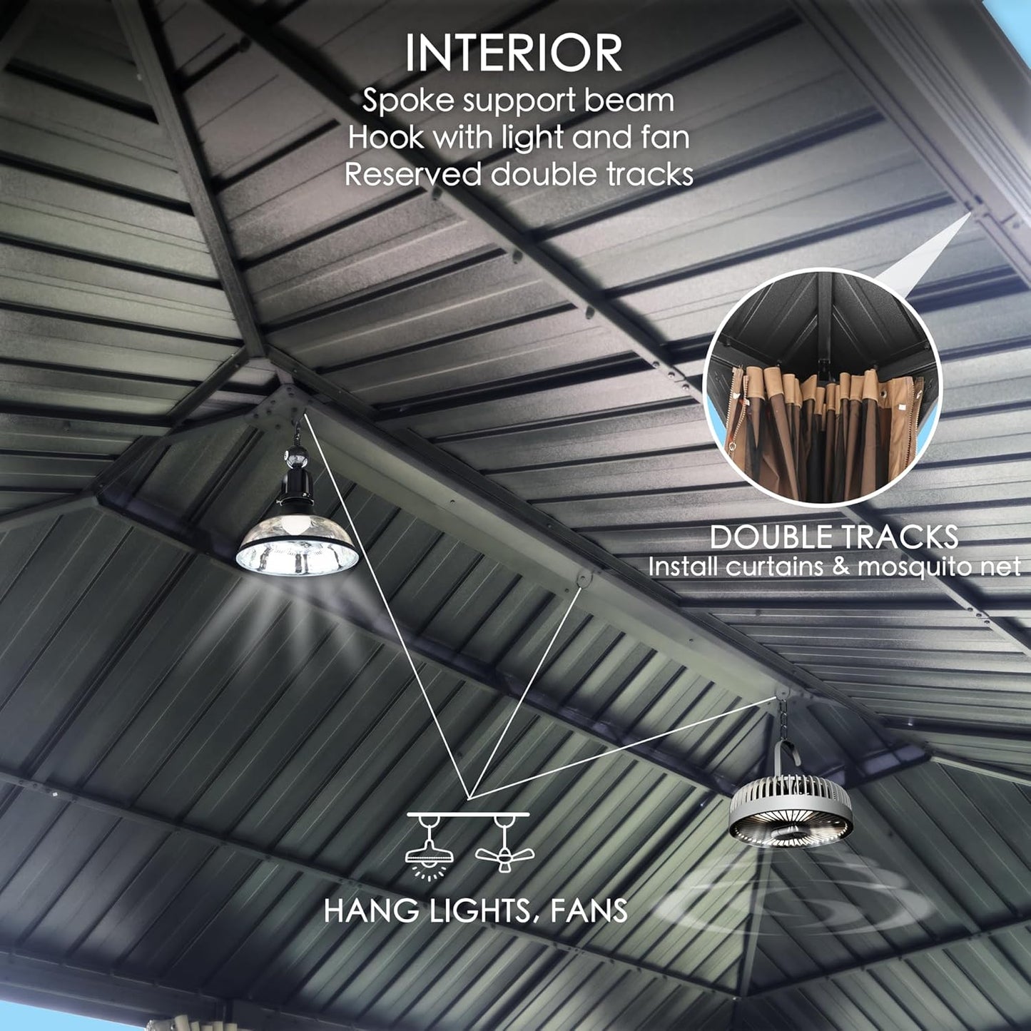 Kozyard Alexander 12' X 20' Hardtop Permanent Aluminum Metal Gazebo with Galvanized Steel Double Roof Canopy, Curtain and Netting Pavilion for Patio, Backyard, Deck, Lawn (Gray)