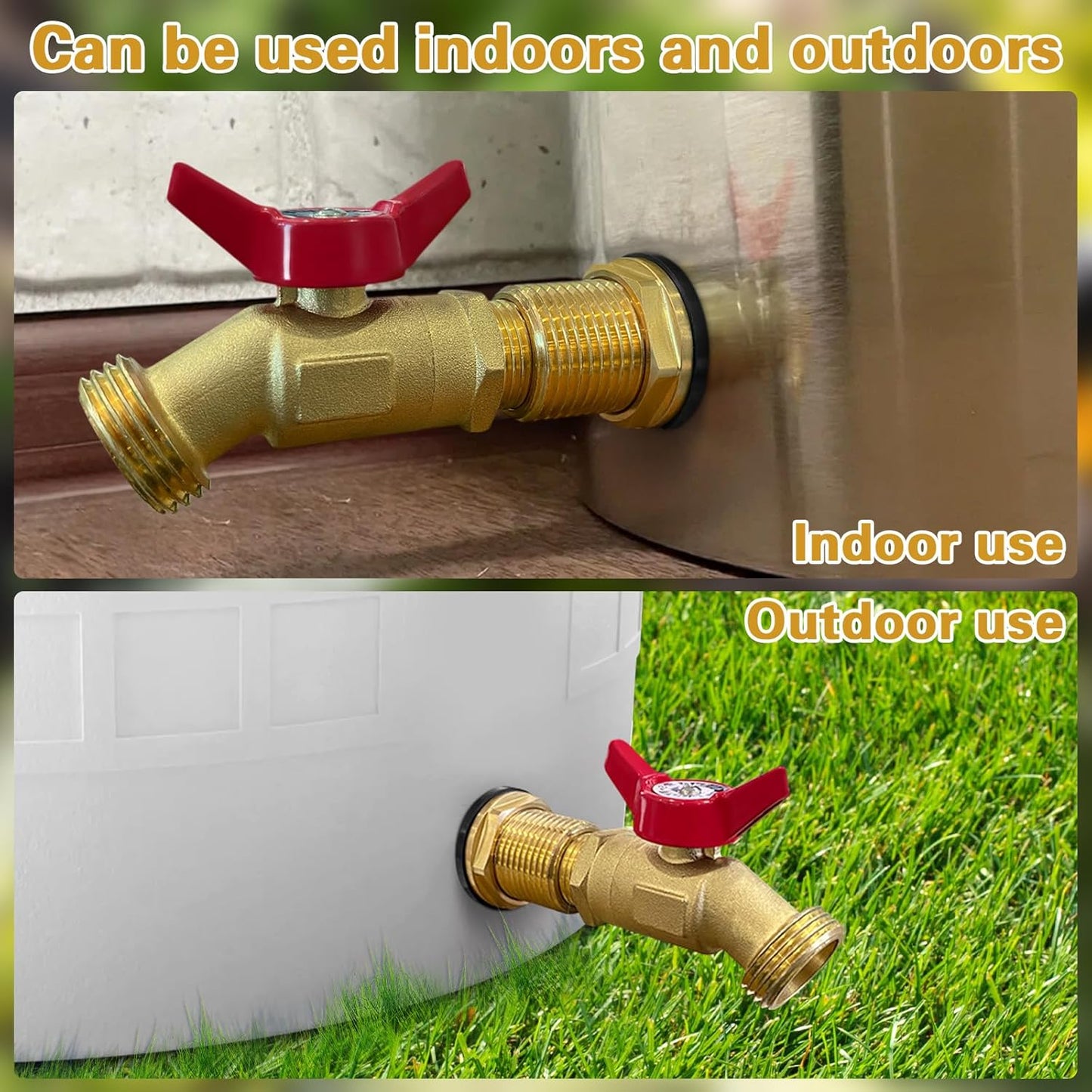 Rain Barrel Spigot Kit 3/4" GHT Lead-Free Compliant Brass Garden Hose Valve+Brass Garden Hose Bulkhead Fitting for Rain Barrels Aquariums Water Tanks Tubs Pools Spigot