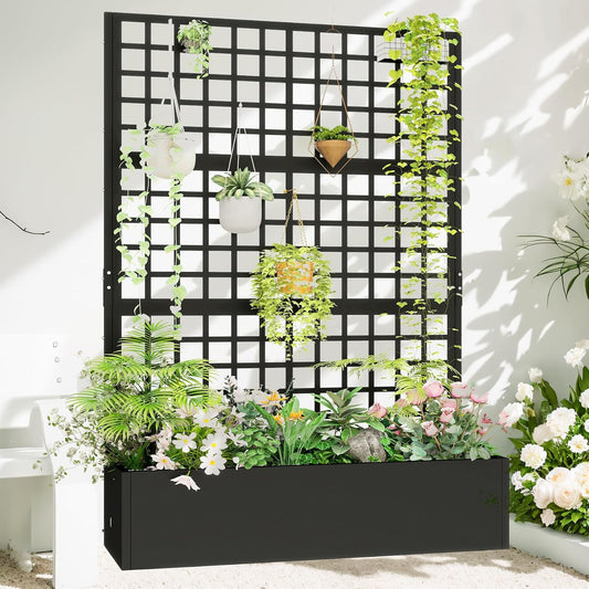 Metal Planter with Trellis 72" x 47’’ x 16", Raised Garden Bed with Trellis, Planter Box with with Privacy Screen for Climbing Plants, Flowers, Vegetables, Fruits