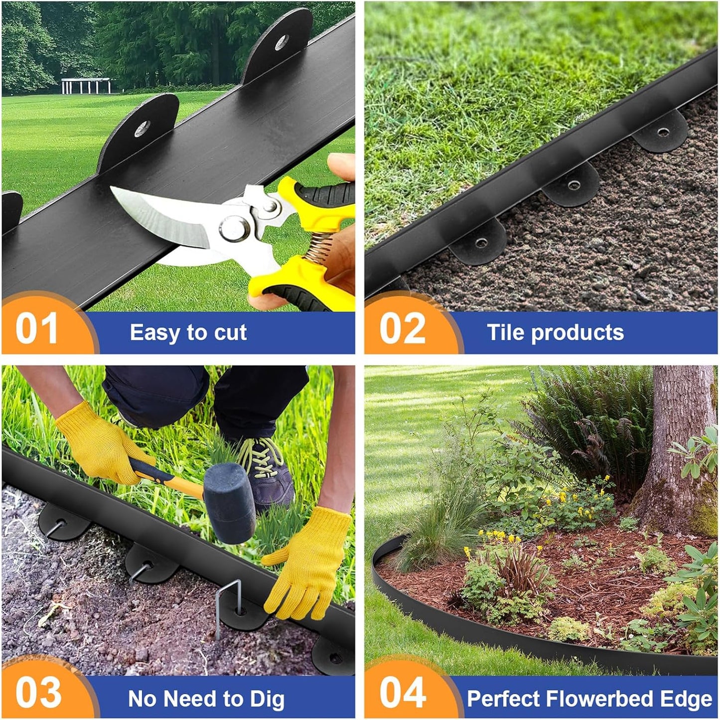 Landscape Edging, 2.0" x 100' Plastic Garden Edging with 120 Pcs Metal Spikes, Flexible Garden Border for Lawn, Landscaping, Flower Beds