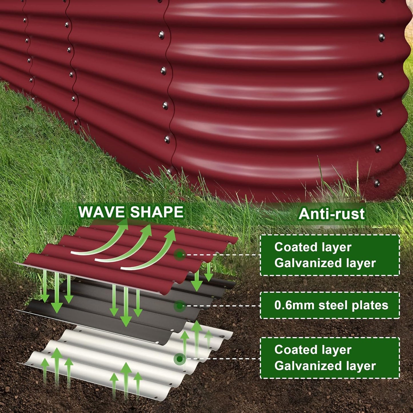 Olle Galvanized Raised Garden Beds Outdoor 17" Tall 12 in 1 Planter Raised Beds for Growing Herbs Vegetables Flowers Raised Garden Beds, Barn Red