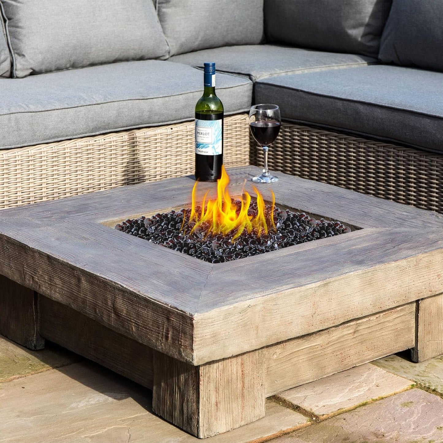 Amber 20 Pounds Fire Pit Glass Rocks, 1 Inch Diamond Glass Beads for Propane Fire Pit, Fireplace and Outdoor Decorative, High Luster