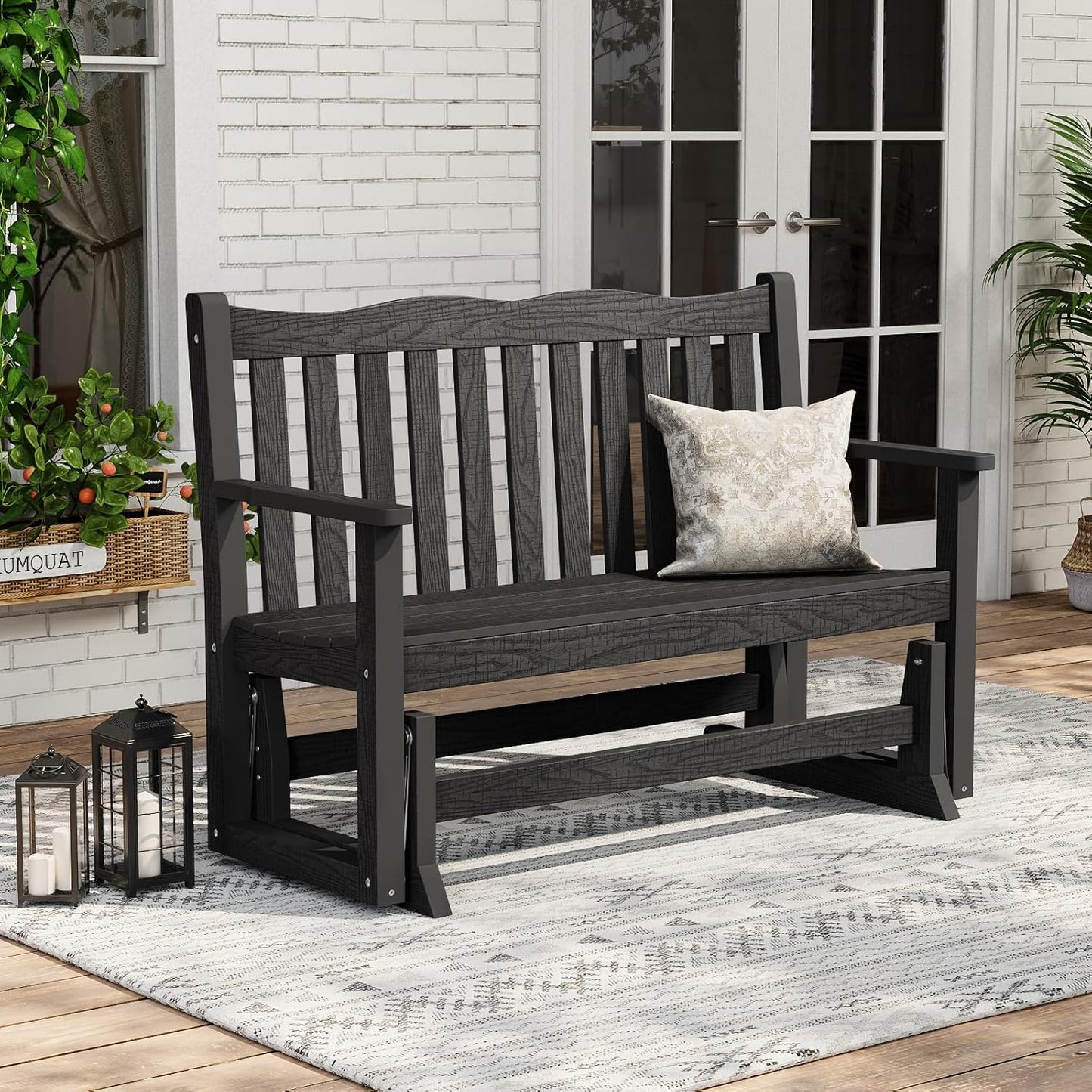 Stoog Outdoor Glider, All-Weather HIPS 2 Person Patio Glider Bench with 800 lbs Weight Capacity, Never Fade or Rot, for Garden, Backyard, Porch, and Deck, Black