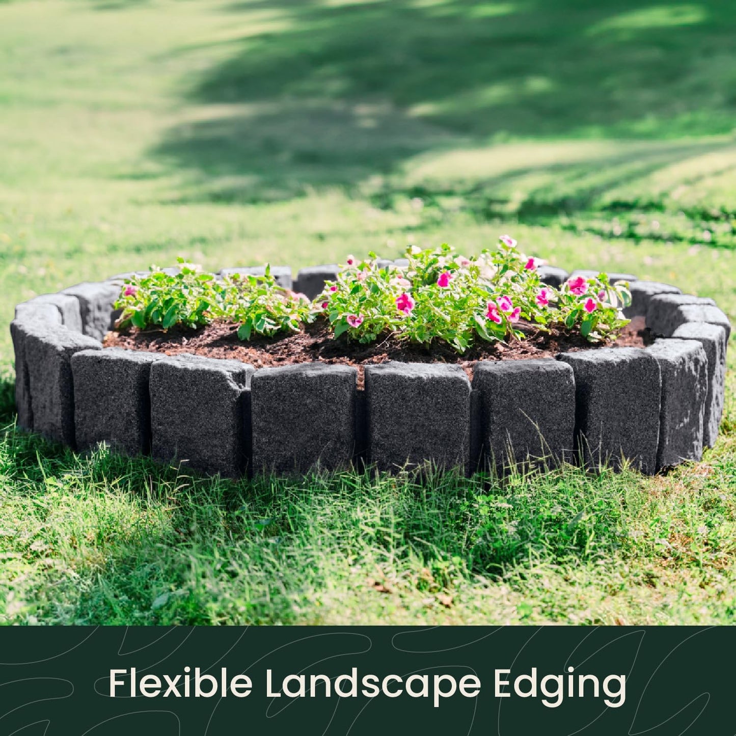 Beuta Landscape Edging | Garden Edging Border | Faux Stone Block XL for Lawn Edging, Flower Beds & Yard Edging – 1 Pack | Each Section Has 6 Blocks 48" L x 4" W x 9.5" H | 3 Spikes | Charcoal