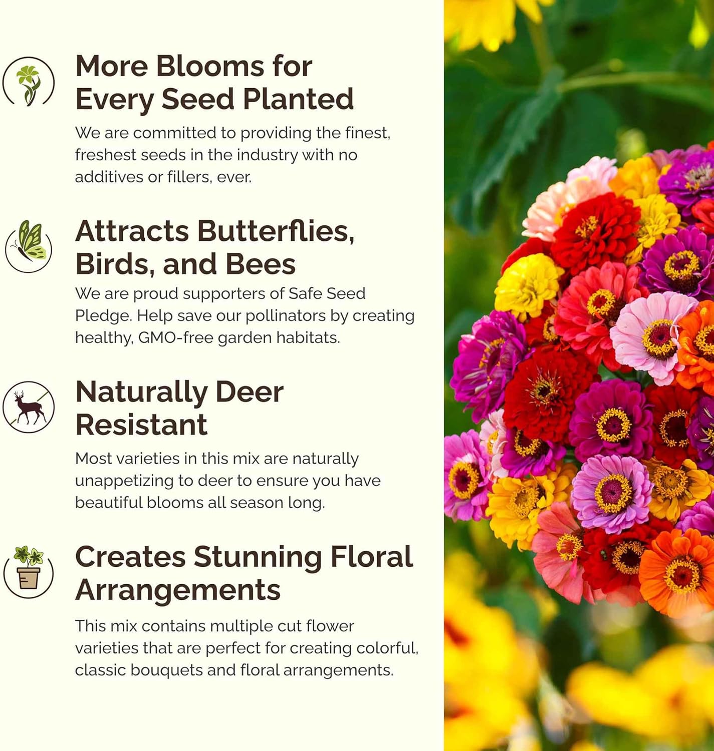 Eden Brothers Heirloom Flower Mixed Seeds for Planting, 5 lb, 2,400,000+ Seeds with Zinnia, Toadflax, Evening Primrose | Attracts Pollinators, Plant in Spring or Fall, Zones 3, 4, 5, 6, 7, 8, 9, 10