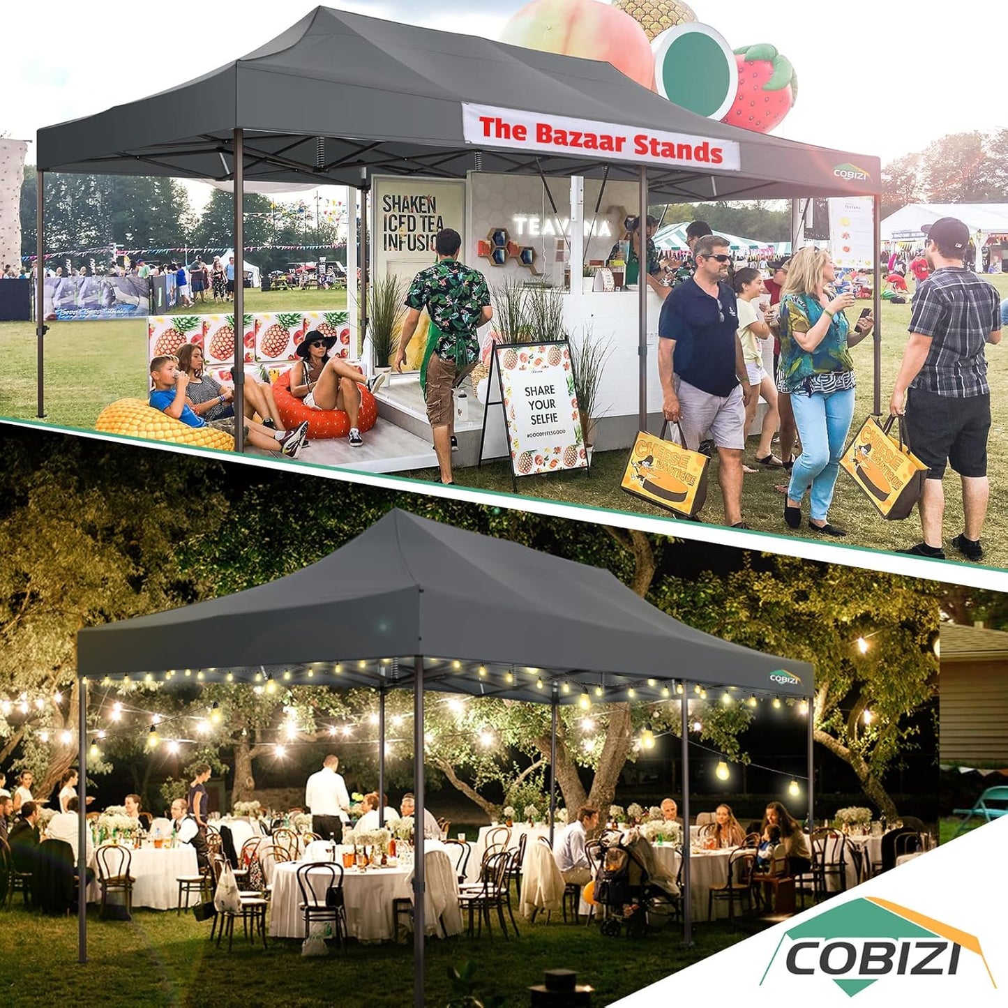 COBIZI 10x20 Pop Up Canopy Heavy Duty Without Sidewalls, Commercial Heavy Duty Pop Up Tent for Parties All Weather Waterproof and UV 50+ Wedding Tent with Roller Bag(Legs Upgraded),Grey