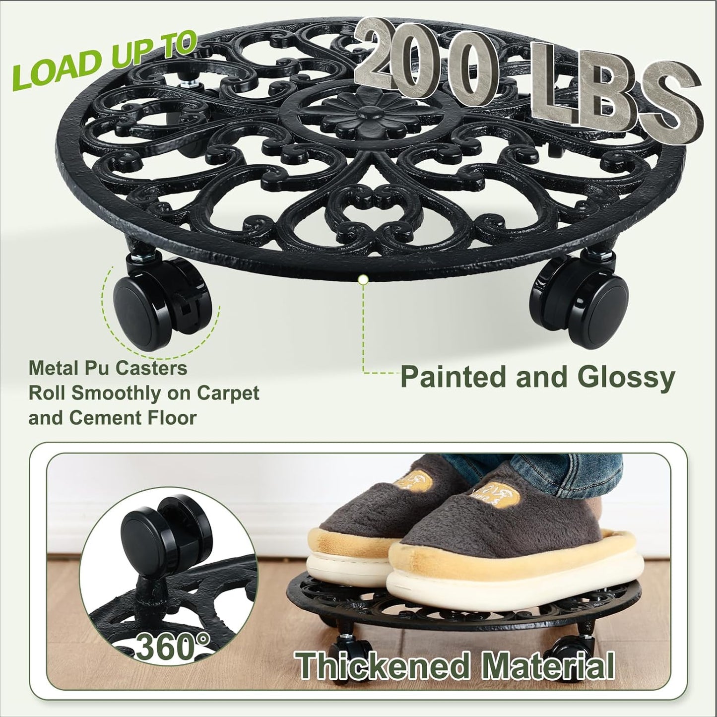 2 Packs 14 Inch Rolling Plant Stand with Wheels Metal Plant Caddy with Wheels Heavy Duty Round Plant Stand Indoor Iron Plants Rollers for Plants, Plant Dolly with Plant Saucers
