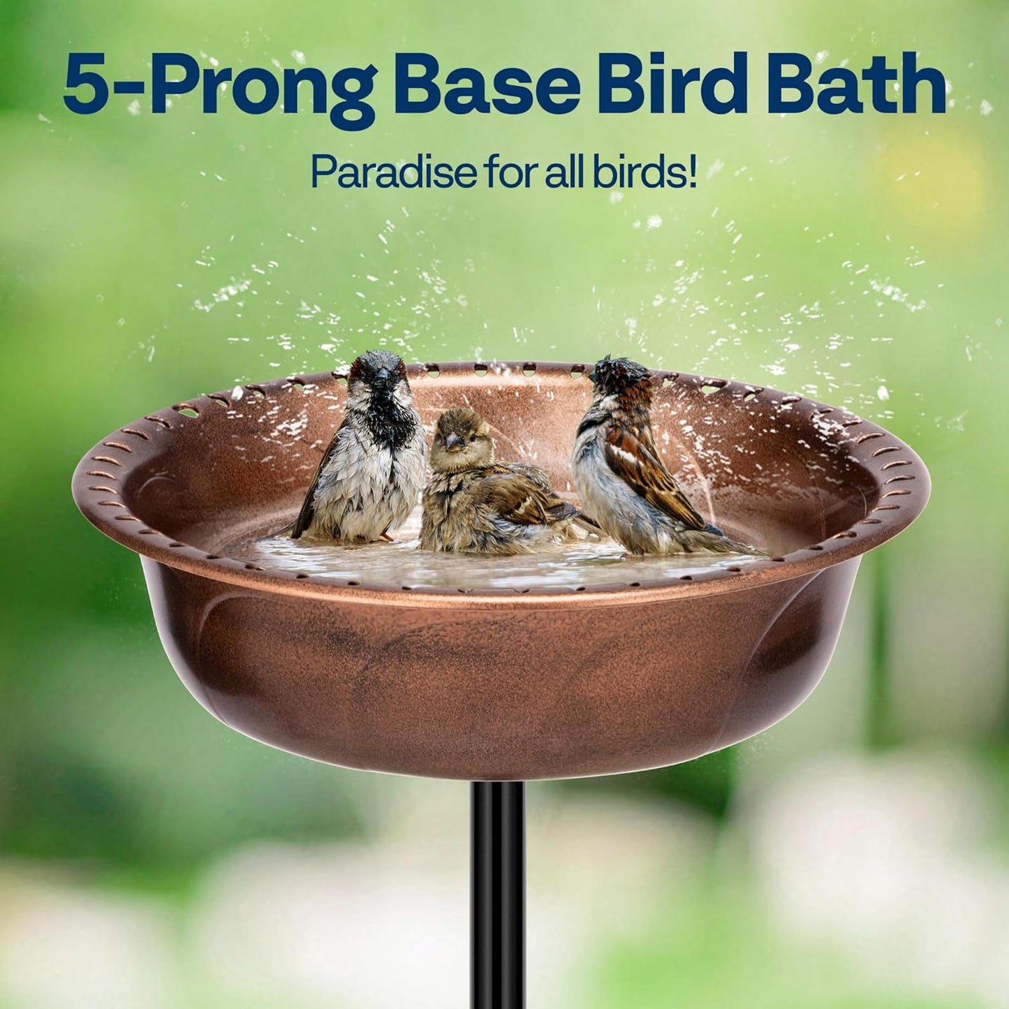 VIVOHOME Polyresin Bird Bath Bowl with Metal Stake, 29 Inch Height Outdoor Freestanding Birdfeeder, Capacity 1.4 Gallons, 5-Pronged Base, Bronze