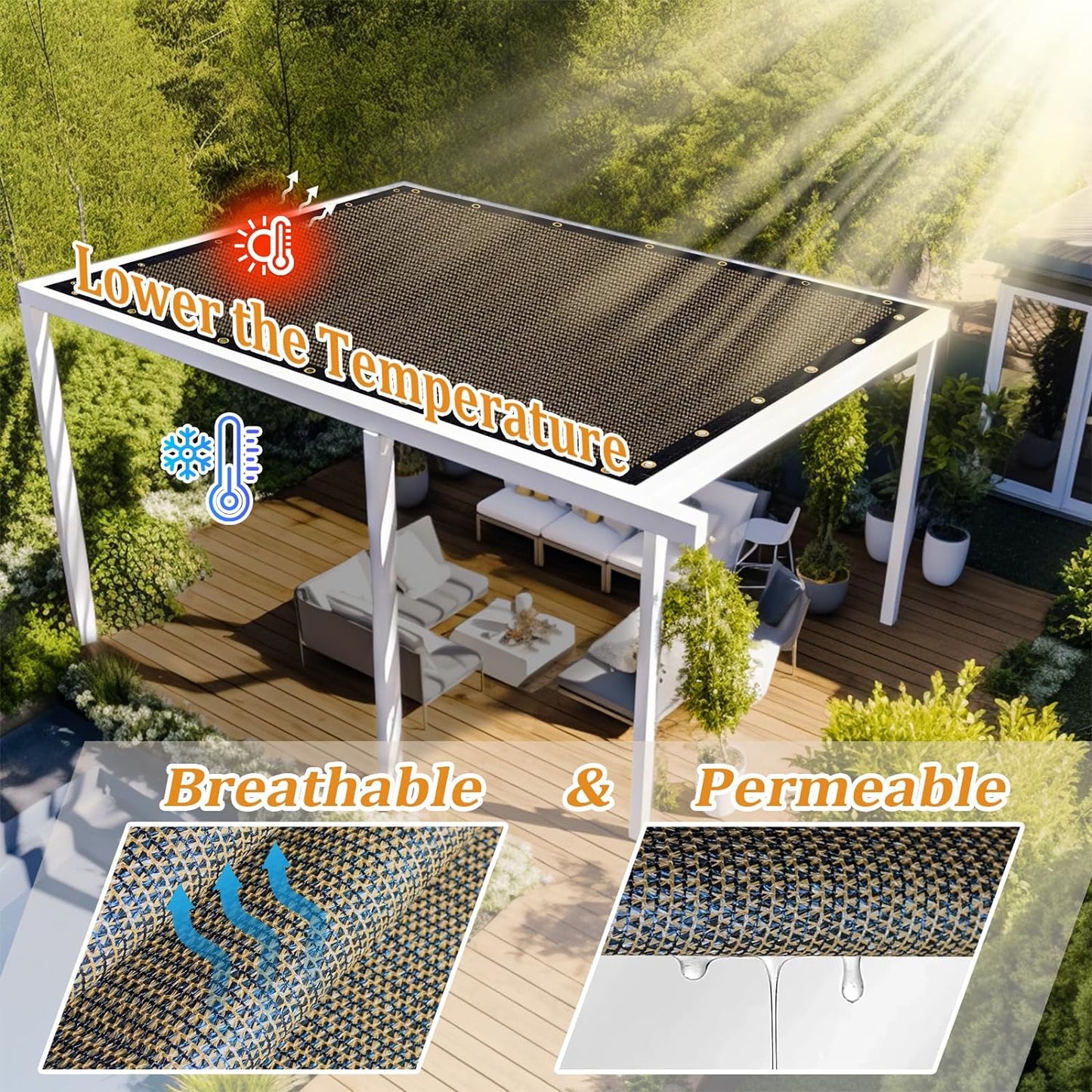 Shade&Beyond Customized Size 6' X 18' Shade Cloth with Grommets, 90% UV Protection UV Protection Mesh Tarp Sun Screens for Patio GN01, Mocha