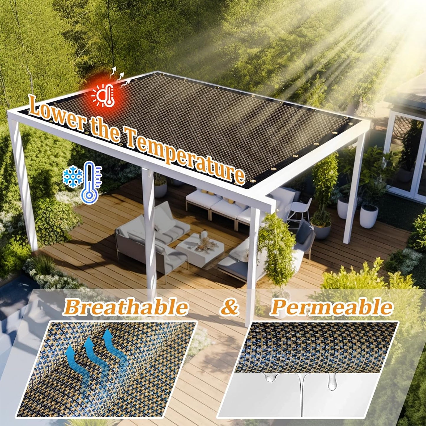 Shade&Beyond Customized Size 10' X 12' Shade Cloth with Grommets, 90% UV Protection UV Protection Mesh Tarp Sun Screens for Patio GN01, Mocha