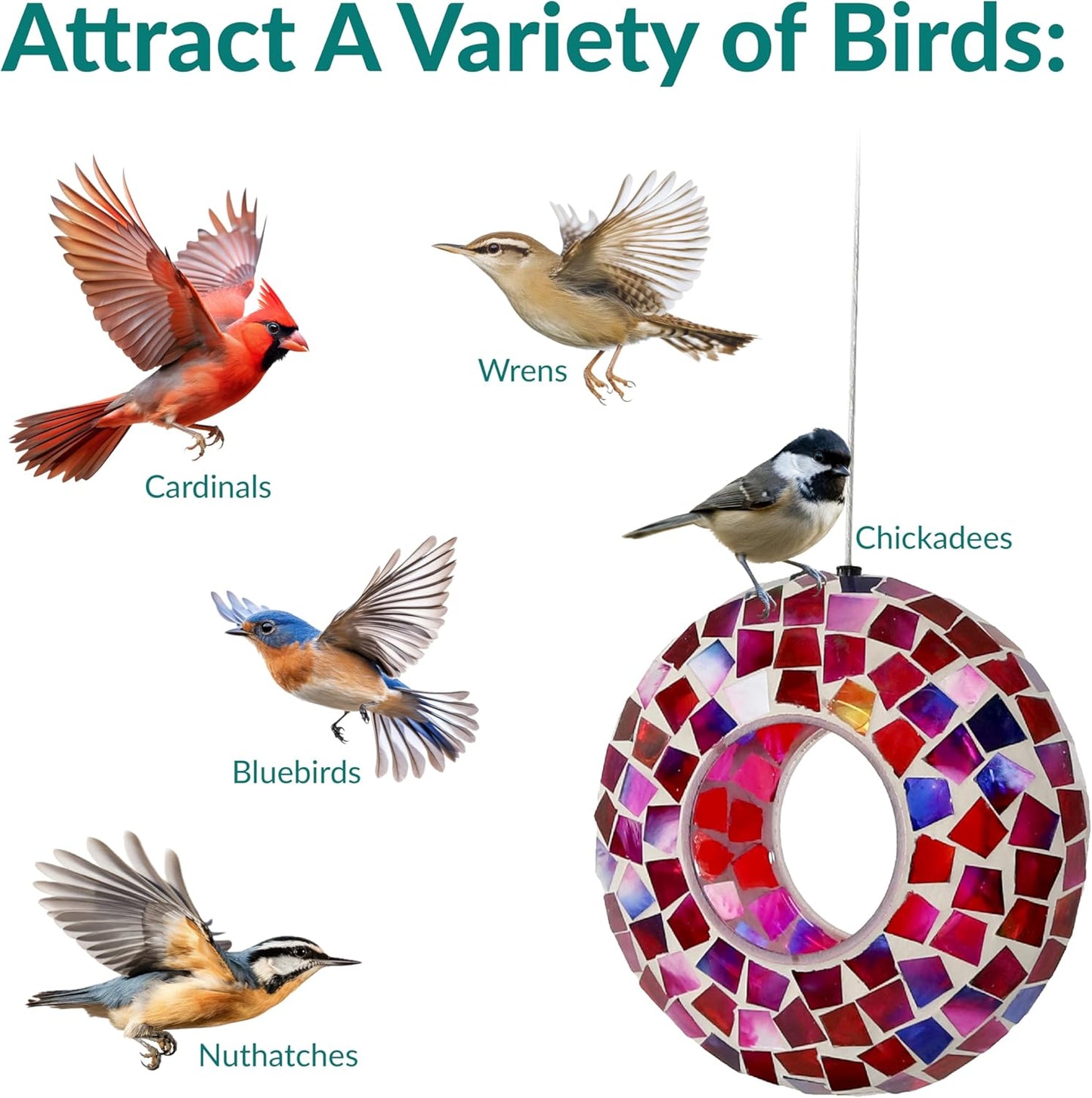 Sunnydaze 6-Inch Glass Mosaic Hanging Bird Feeder for Outdoors - Fly-Through Wild Bird Feeder - Crimson Mosaic