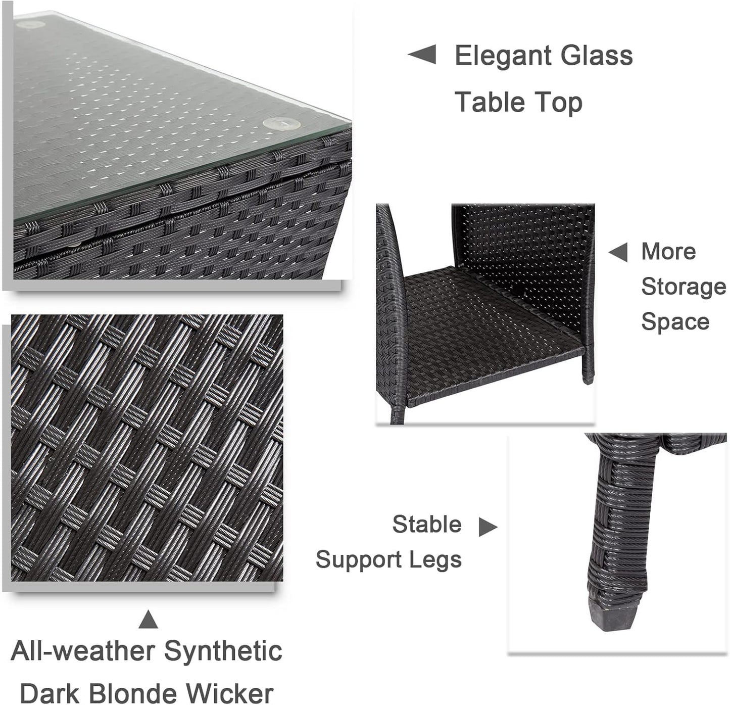 Outdoor Small Patio Table - PE Rattan Coffee Table, Wicker Side Table for Patio, Balcony & Porch, Durable & Iron Frame (2, Dark Black)