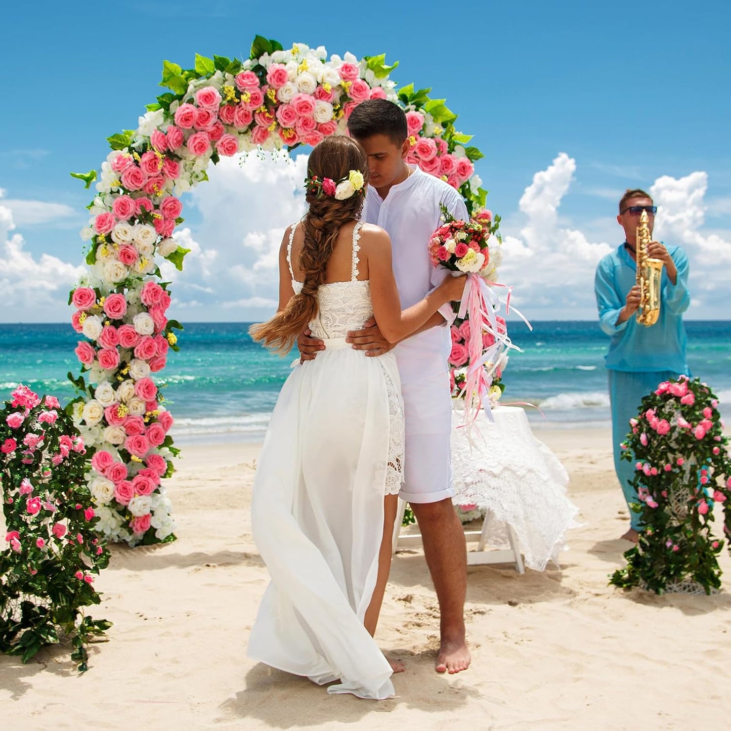 Metal Garden Arch Trellis Arbor, Wedding Arch Stand with Steel Frame,5.3'W * 7.6'H or 7.9'W * 6.3'H Ft,for Garden Arbor Trellis & Climbing Plant, Bridal Party & Ceremony Decorations (White)