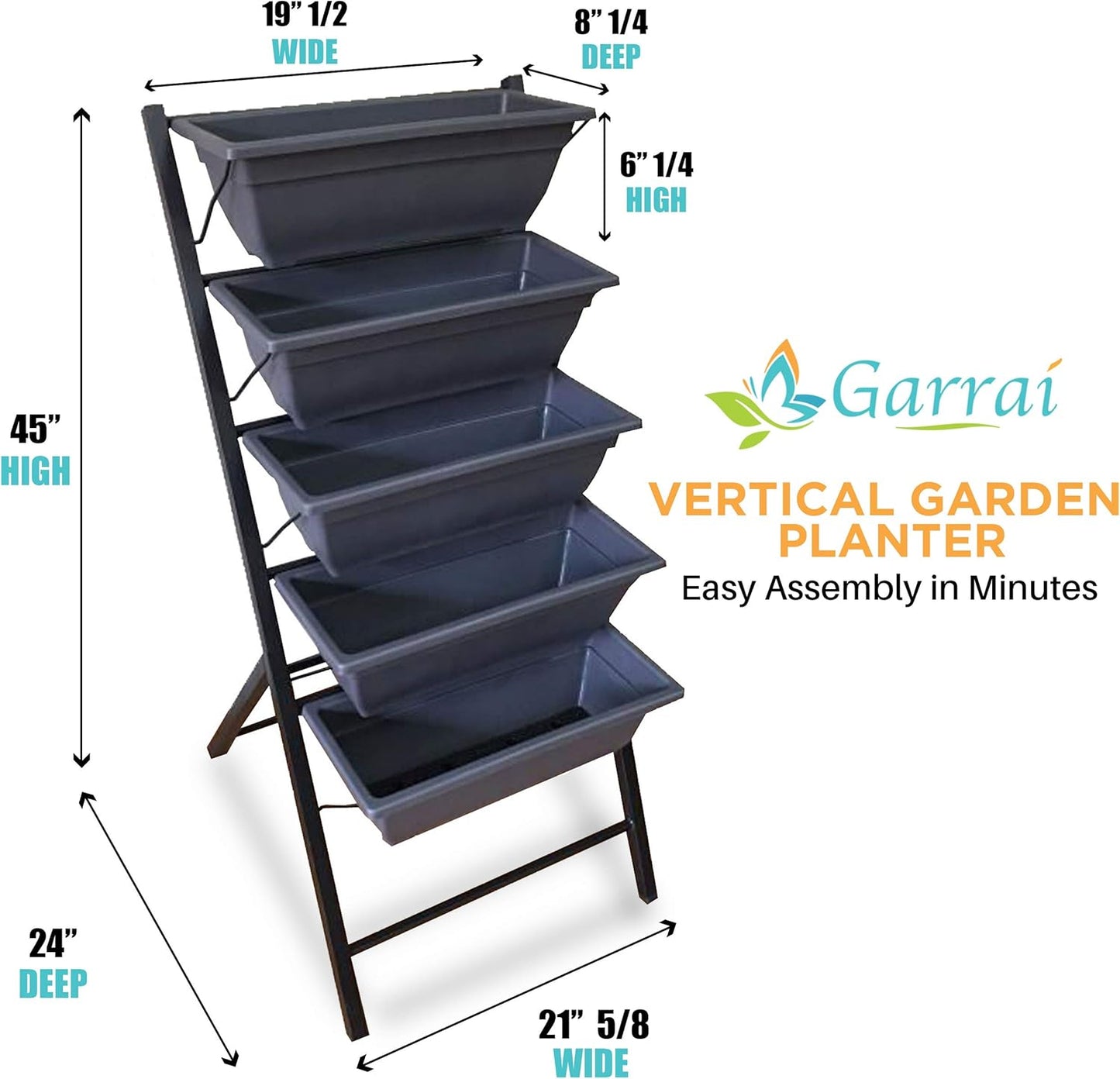 Vertical Garden Planter. Sturdy Metal Five (5) Tiered Raised Planting Box with Removable Containers. Stands 3 3/4 feet high. Indoor or Outdoor Plants, Flowers, Herbs, Vegetables or Seeds.