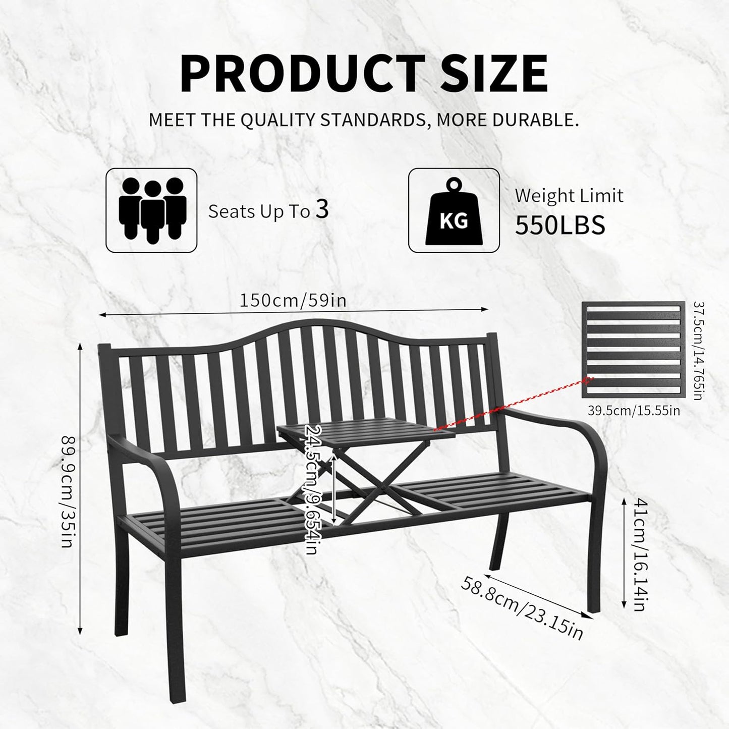 YLGJ&TIDY 50" Outdoor Bench, Metal Garden Bench, Patio Park Bench with Backrest & Armrests, Rust-Resistant, Perfect for Gardens, Parks, Porch, Lawn and Yard (BENCH04)