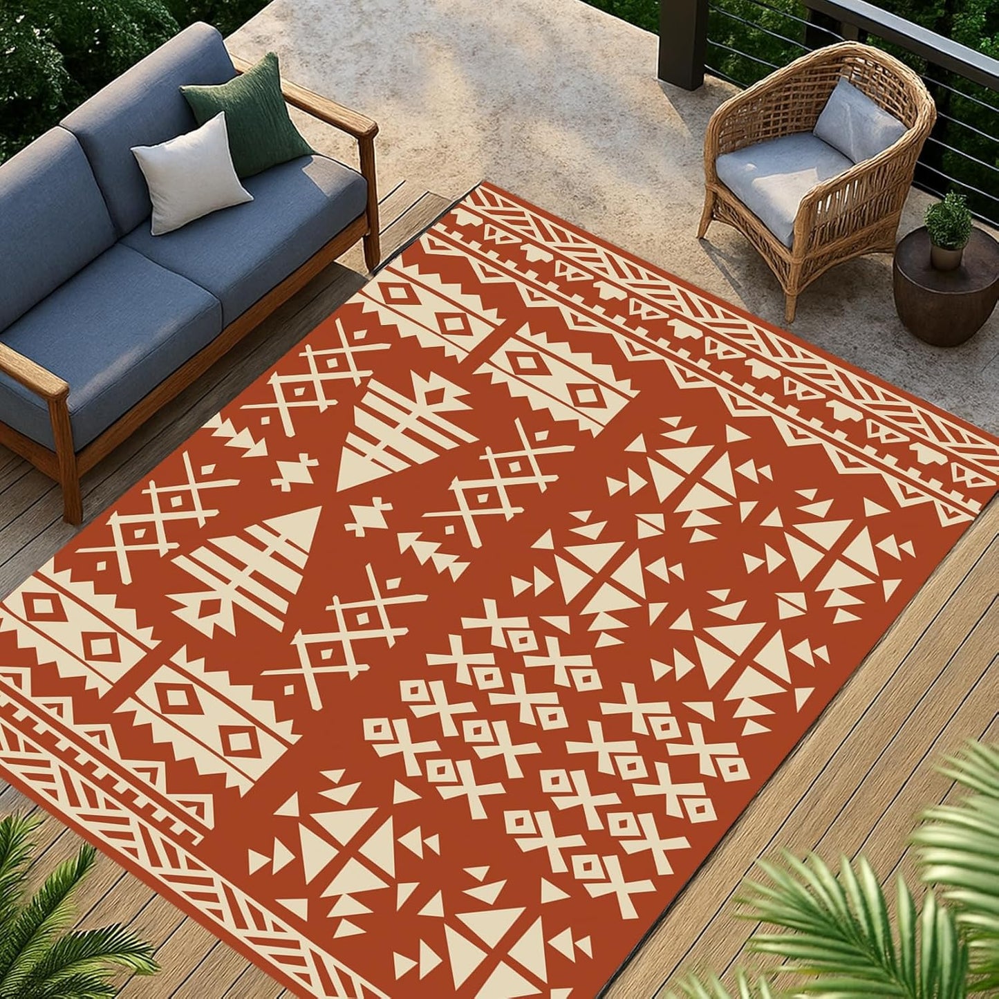 WILDROOTS 8x10 Feet Plastic Exotic Red Outdoor Rug, Stain Resistant Waterproof Reversible Outdoor Patio Rug, Fade Resistant Camping Rug