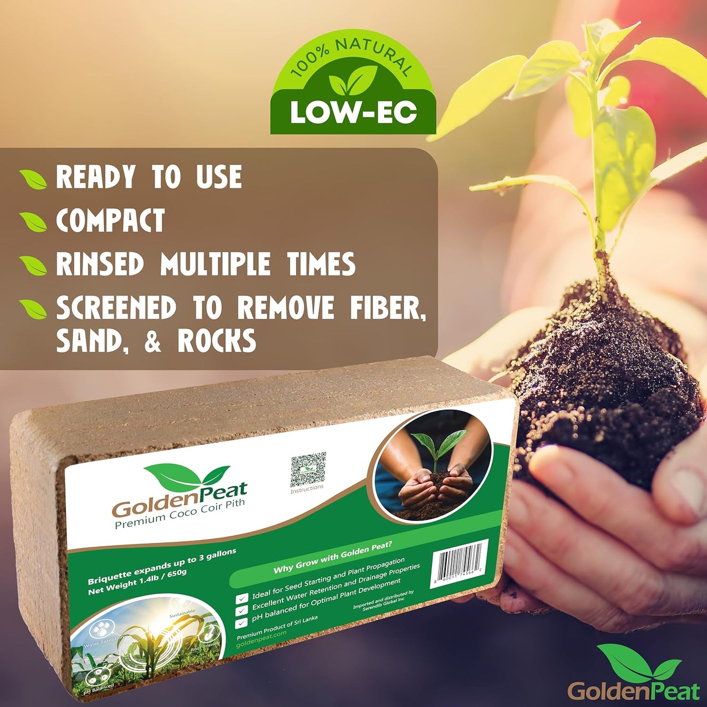 Organic Coconut Peat Bricks (650g X 16 Pack) – Low EC, Sustainable Growing Medium for Gardens, pots, and Seed Starters. Just add Water to Transform Each Brick into 8-10L of Fluffy Nutrient-Rich Coir
