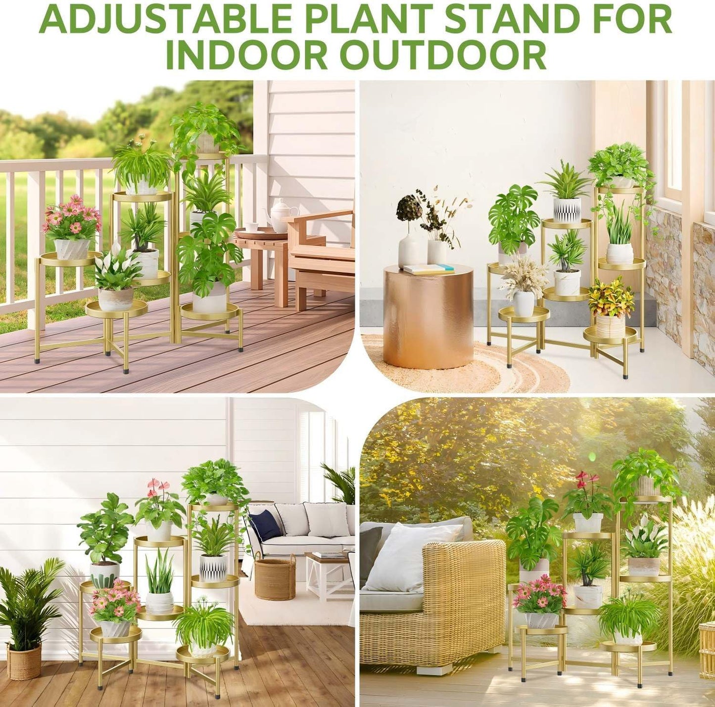 iDavosic.ly 7 Tier Large Plant Stand Indoor, 10 Inch Wide Tall Corner Metal Plant Stands Outdoor for Multiple Plants, Folding Tiered Flower Display Holder Rack Shelf, Gold