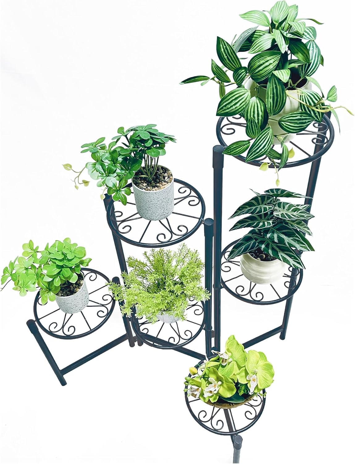 6 Tier Outdoor Plant Stands for Patio Metal Foldable Corner Tall Plant for Indoor Outdoor Shelf Living Room Balcony Garden Patio Black