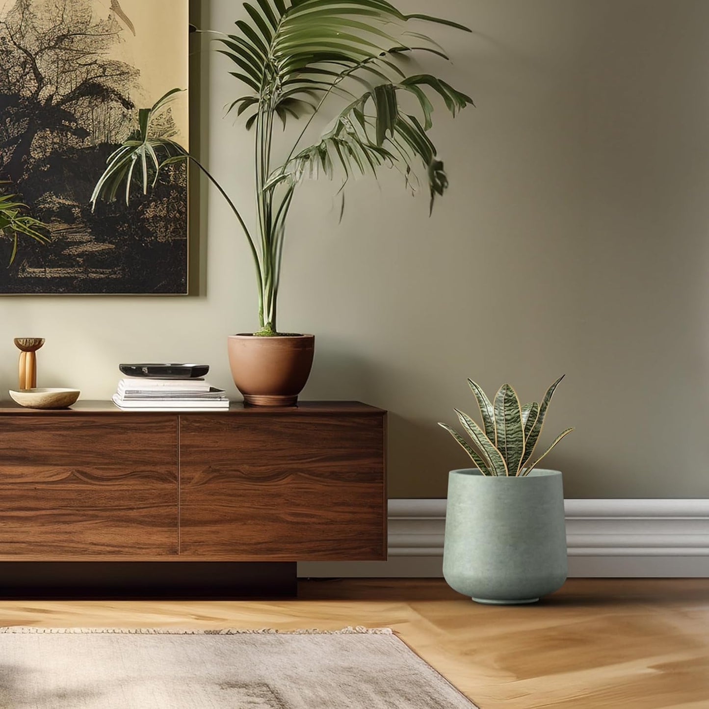 Kante 11.6" Dia Round Concrete Planter, Outdoor Indoor Large Plant Pots Containers with Drainage Hole and Rubber Plug for Home Garden Patio, Mint Green