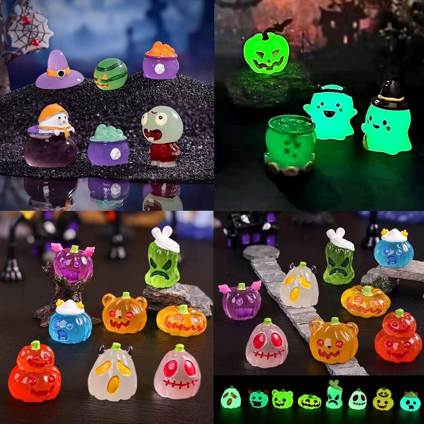 87 Pcs Halloween Mini Resin Figures 23 Styles Tiny Resin Animals Pumpkin Ghost Skull Miniatures Bulk for Halloween Party Favors Bag Fillers Garden Dollhouse Decor