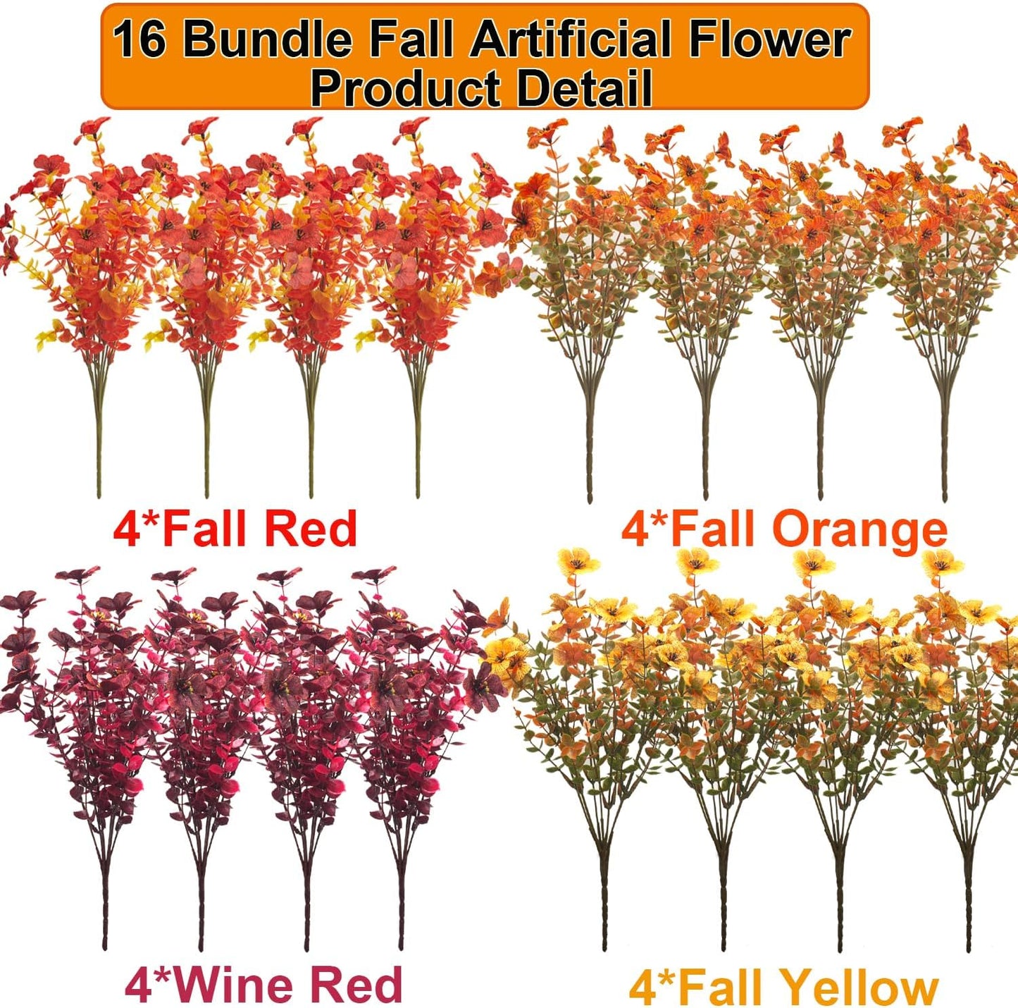 16 Bundles Artificial Fall Flowers Outdoor UV Resistant Faux Daisy, Colorful No Fade Autumn Decor for Front Door Porch Patio Yard Balcony Thanksgiving Christmas (Fall Mix)