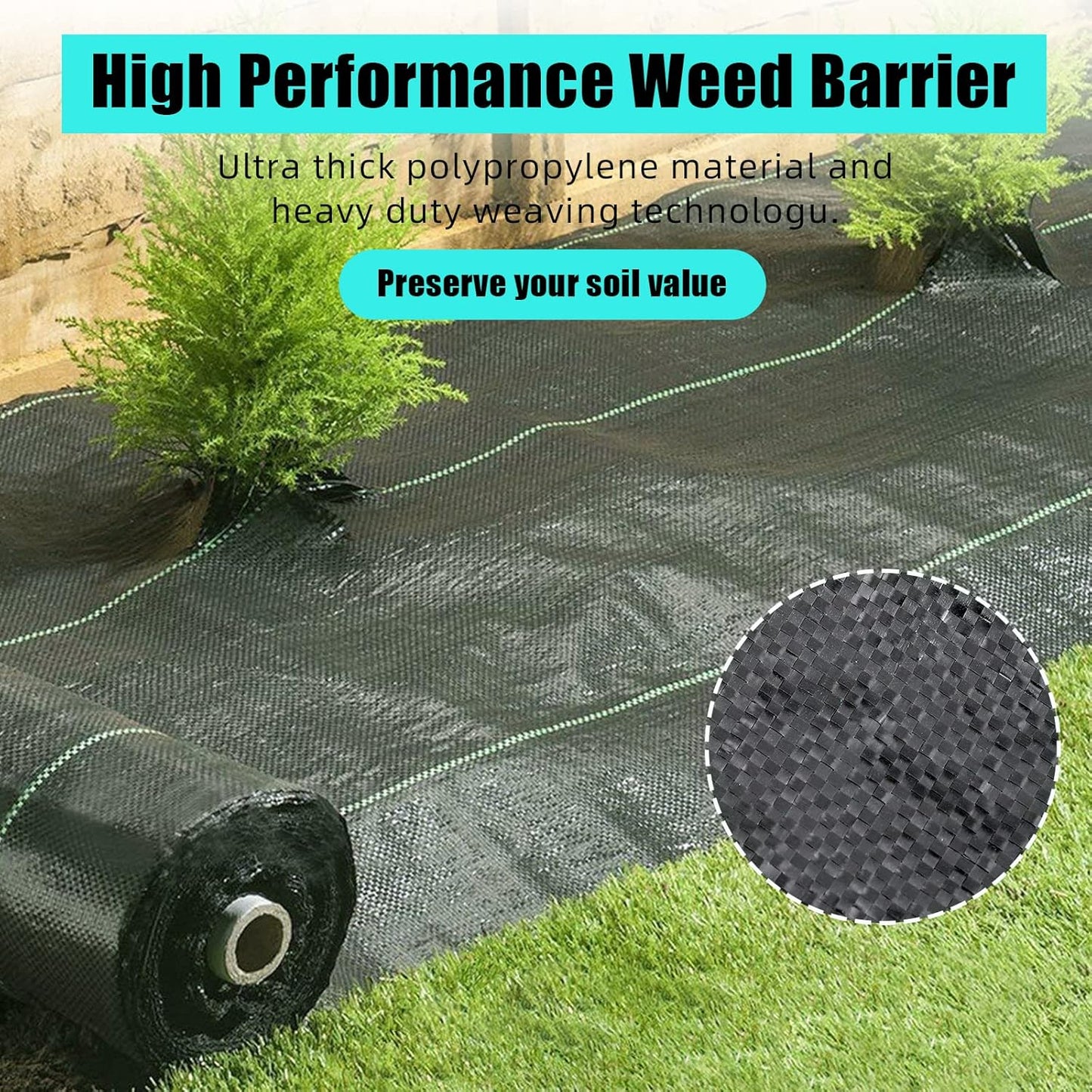 6.5ft x 300ft & 3oz Premium Garden Weed Barrier Landscape Fabric, Durable & Heavy-Duty Weed Block Gardening Mat, Easy Setup & Superior Weed Control, Eco-Friendly & Convenient Design