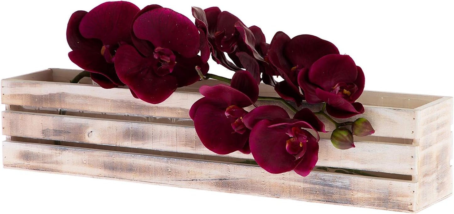 20" Rectangular Rustic Wood Planter with Plastic Liner l Rustic Whitewash l Wine Crate Style, Home and Wedding Decorations, Garden Ornaments (20x4 Wine Crate Set of 2, Whitewash)