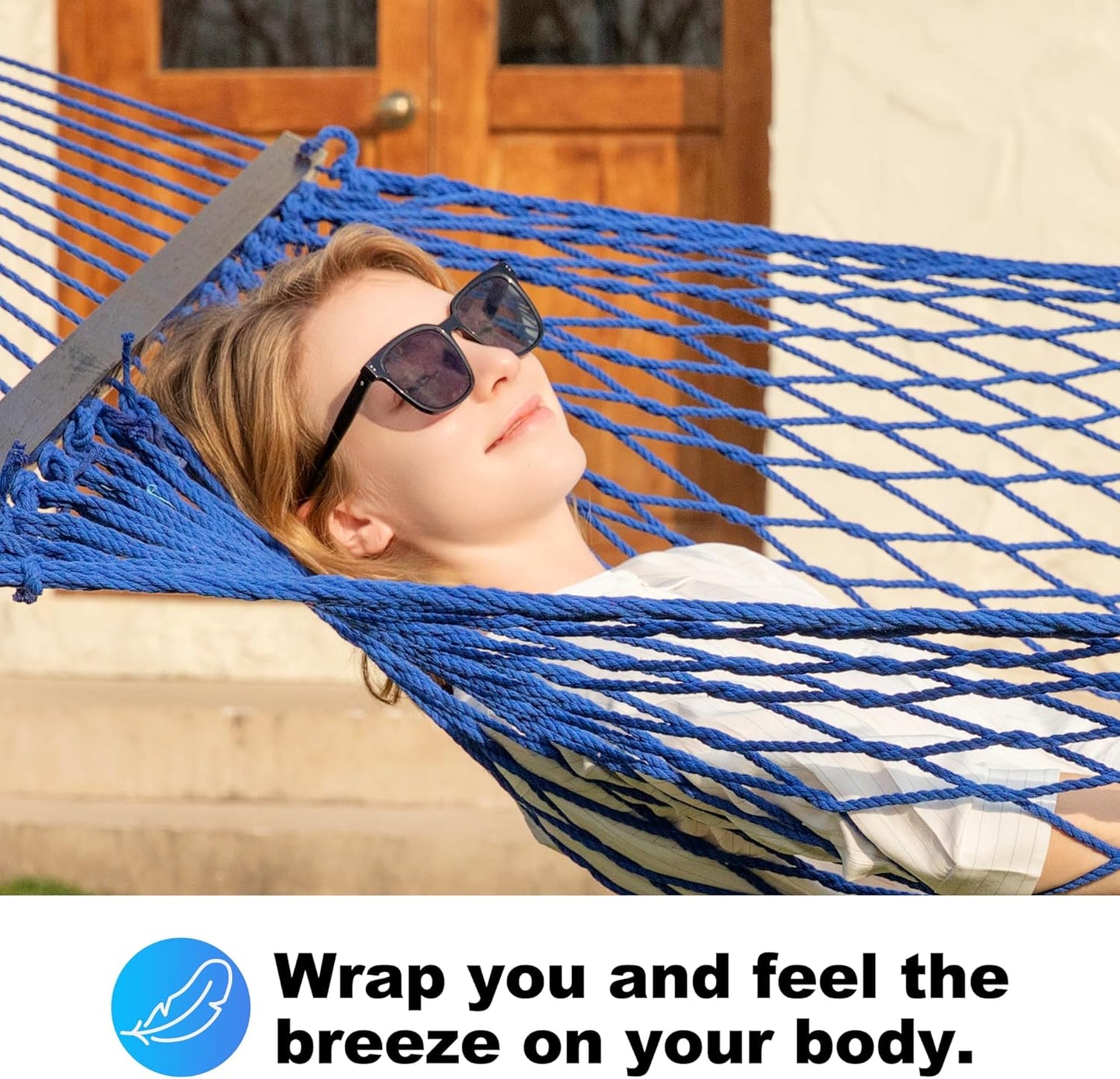 14ft Cotton Rope Hammocks for 2 Person (Blue, Queen)