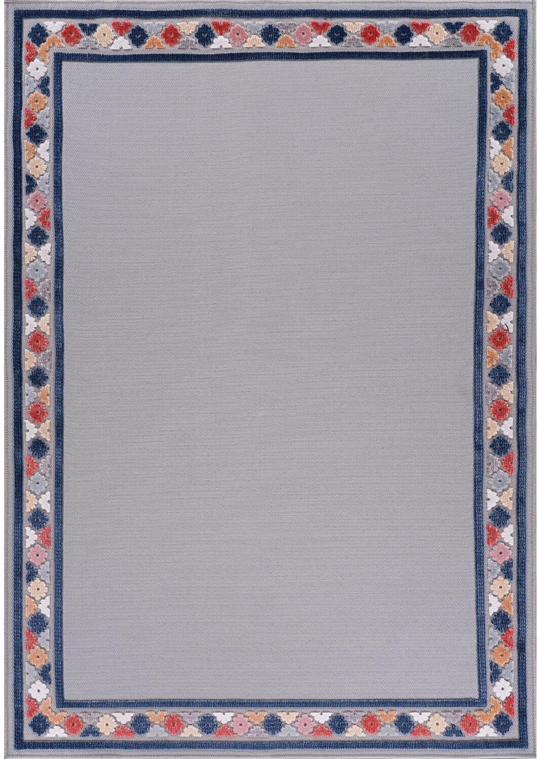 Beverly Rug Outdoor Rug 5x7 Modern Bordered Area Rugs for Indoor and Outdoor Patio Easy to Clean Non Shedding Living Room Porch Garden Washable Outside Carpet (5 x 7 Gray)