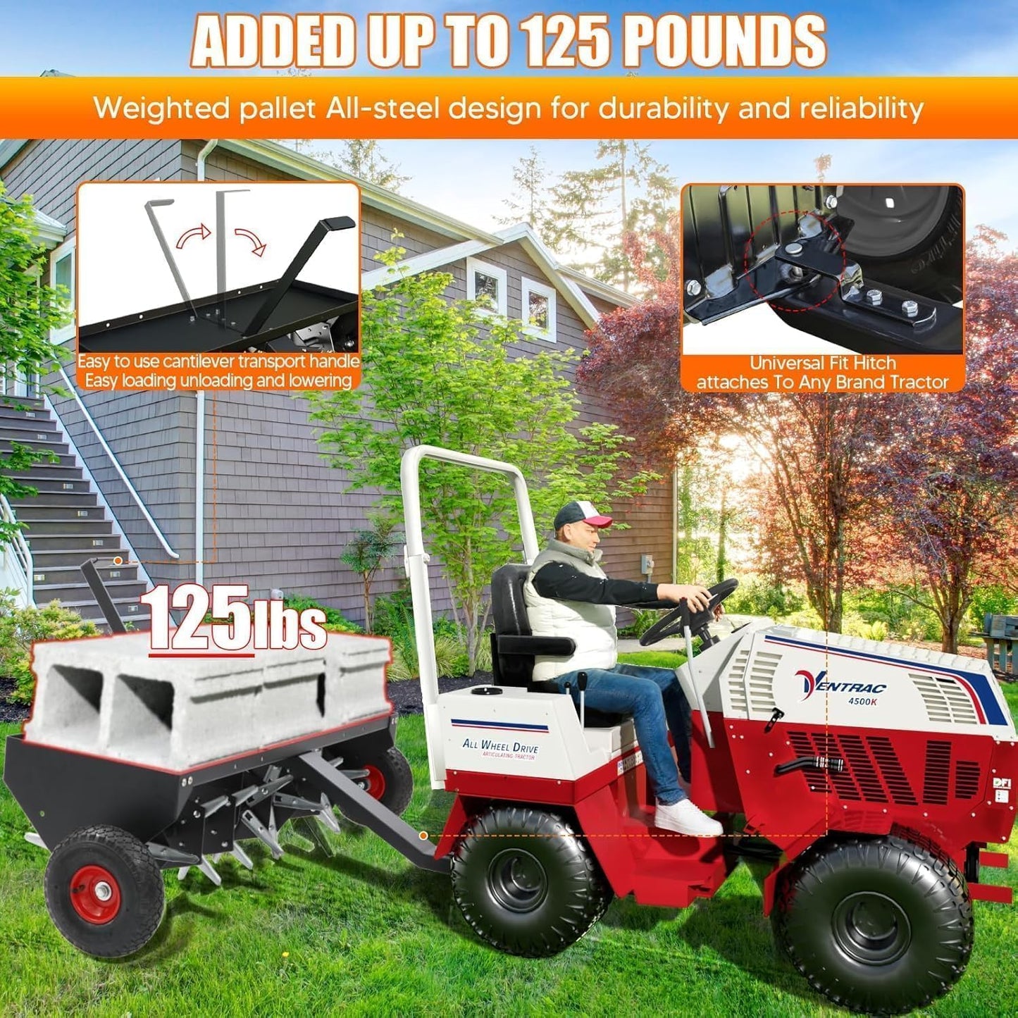 52" Tow Behind Plug Aerator with Transport Wheels, Plug Aerator Tow Behind with 40 Galvanised Steel Tines, Tow Behind Aerator for Gardens, Lawns, Farms