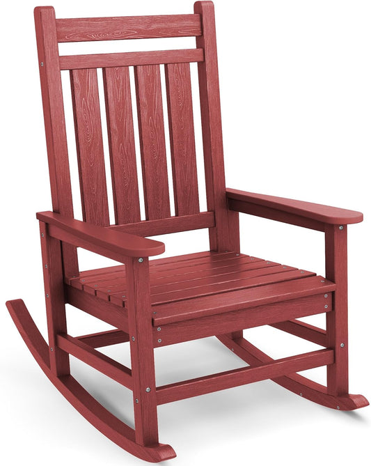 SEWALL HDPE Rocking Chair, Oversized Outdoor Rocking Chair for Adults, Patio Rocker for Porch, Crimson Red