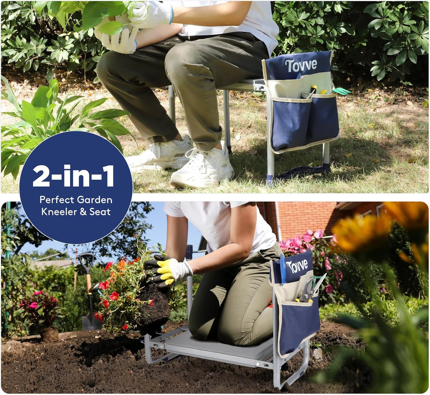 Upgraded Garden Kneeler and Seat with Thicken & Widen Soft Kneeling Pad, Heavy-Duty Foldable Garden Stool with Large Garden Tool Bag, Portable Garden Bench Gardening Gifts for Women, Seniors