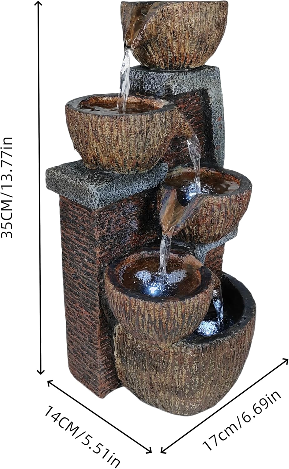 Indoor Desktop Fountain, LED Light Layered Rock Water Waterfall Fountain, 13.77 x 5.51 x 6.69 in, Indoor Desktop Decoration, Quiet and Relaxing Indoor Water Feature Decoration