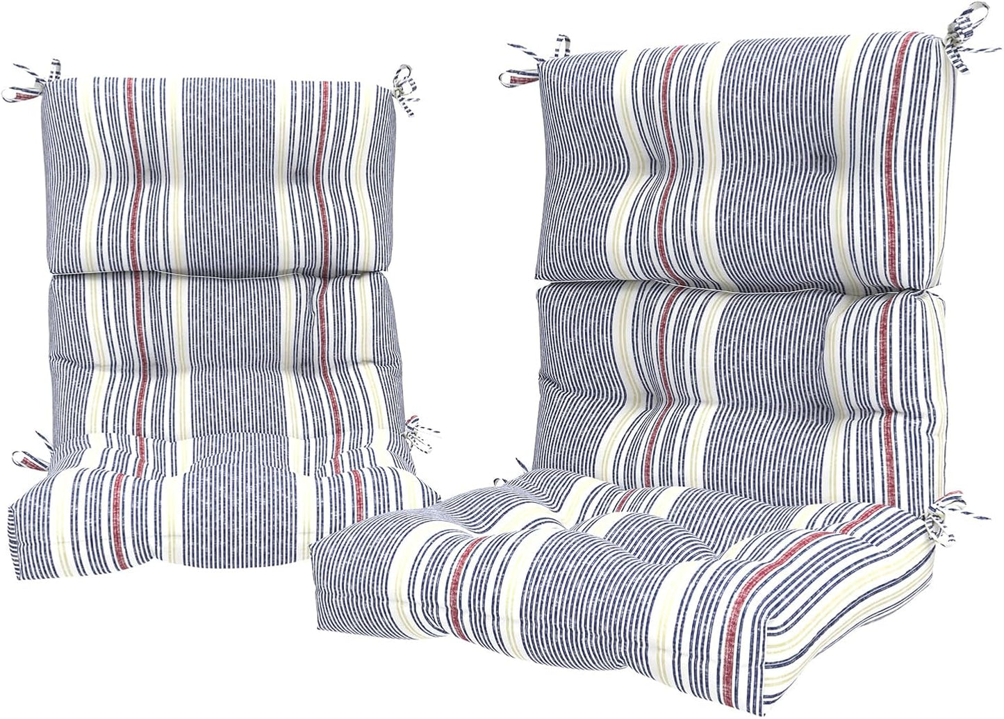 LVTXIII Outdoor Tufted High Back Cushions Set of 2 Patio Seasonal Replacement Rocking Chair Cushion with Ties, Solid Seat and Back Chair Cushion, (44” L x 22W”, Stripe Denim Blue)