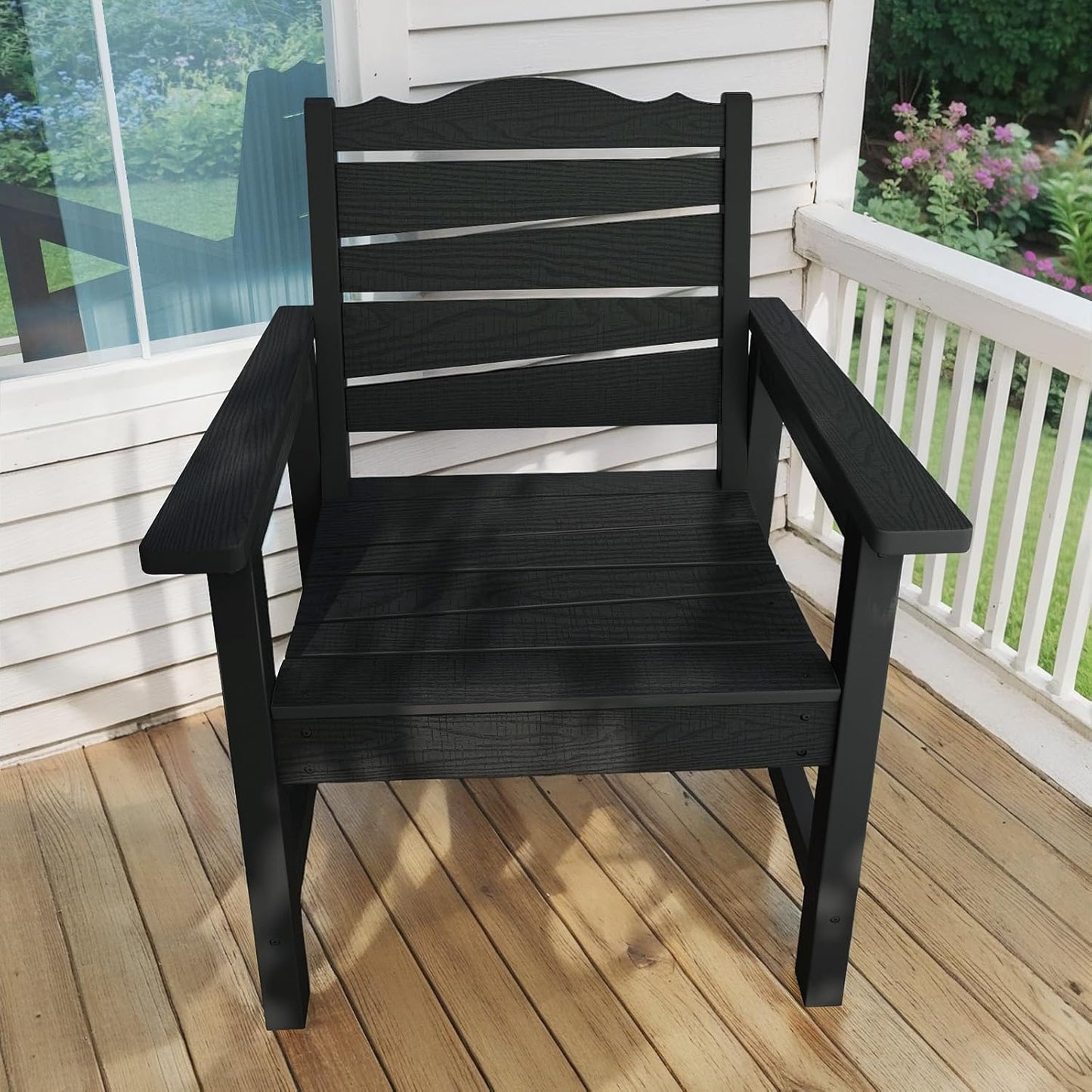 Patio Chairs Set of 2, Weatherproof HIPS Outdoor Dining Chair with Ergonomics Wide Seat, 400lbs Capacity Outdoor Chairs for Garden, Porch, Lawn & Backyard, Black