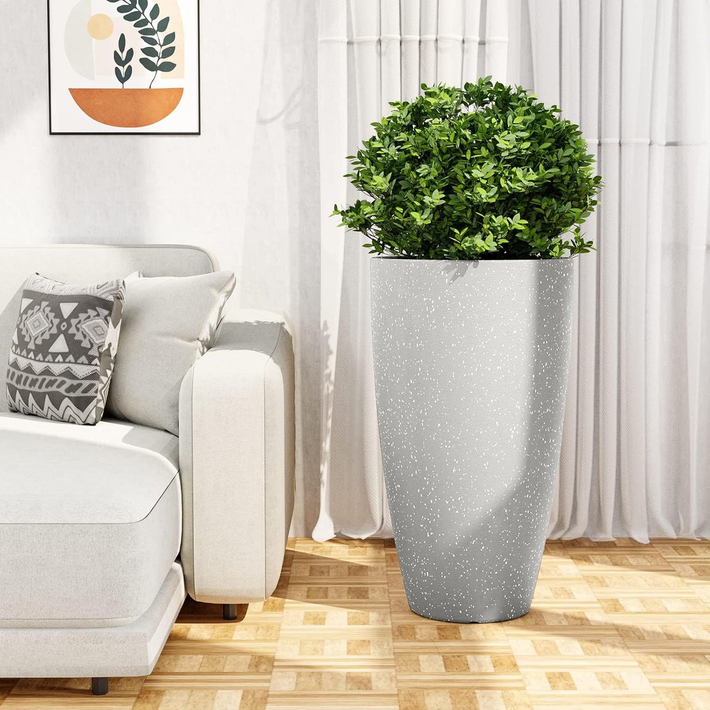 QCQHDU 21 inch Tall Planters for Outdoor & Indoor Plants, 2 Pack Sturdy Plant-Flower-Tree Pots for Front Porch Patio Deck Living Room Decor