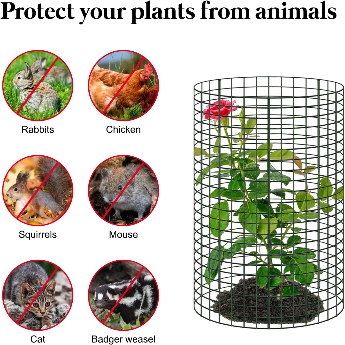 15 Pcs Large Wire Plant Protector from Animals, 5 Pack 24" H X 12" Dia Metal Plant Cage Chicken Wire Cloche with Ground Stakes and Nylon Tie to Keep Animals Out, Garden Protection Bunny Barricade