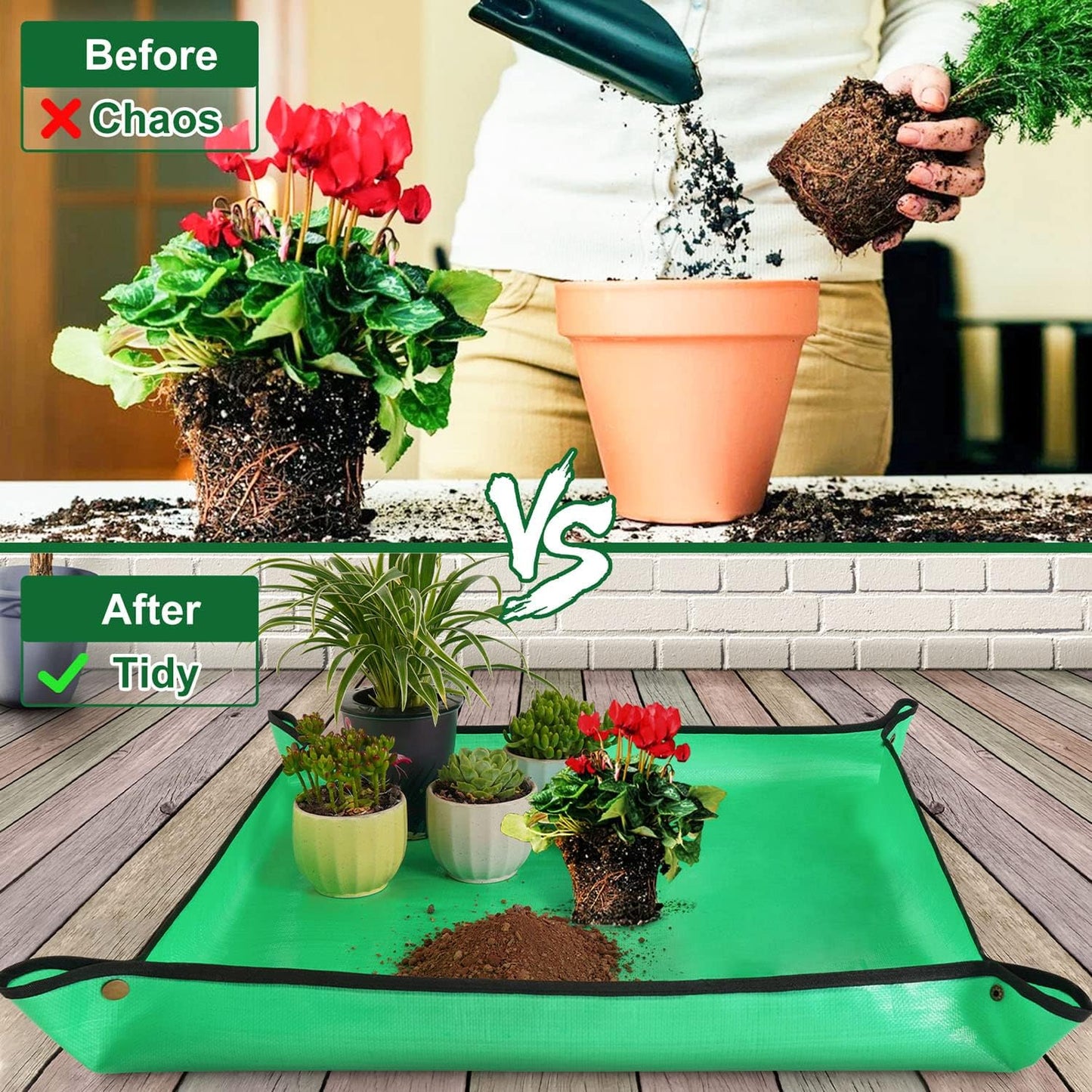 Repotting Mat for Indoor Plant Transplanting and Mess Control 27"x 27" Thickened Waterproof Potting Tray Foldable Succulent Potting Mat Portable Gardening Mat Garden Gifts for Women & Men