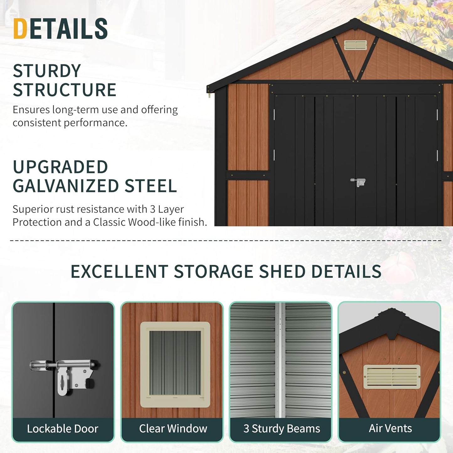 10x12 Ft Outdoor Storage Shed, Extra Large Metal Shed with Lockable Doors, 2 Windows, Outside Steel Tiny House Ideal for Garden, Backyard, Patio Utility, Tool Storage, Chicken Coops