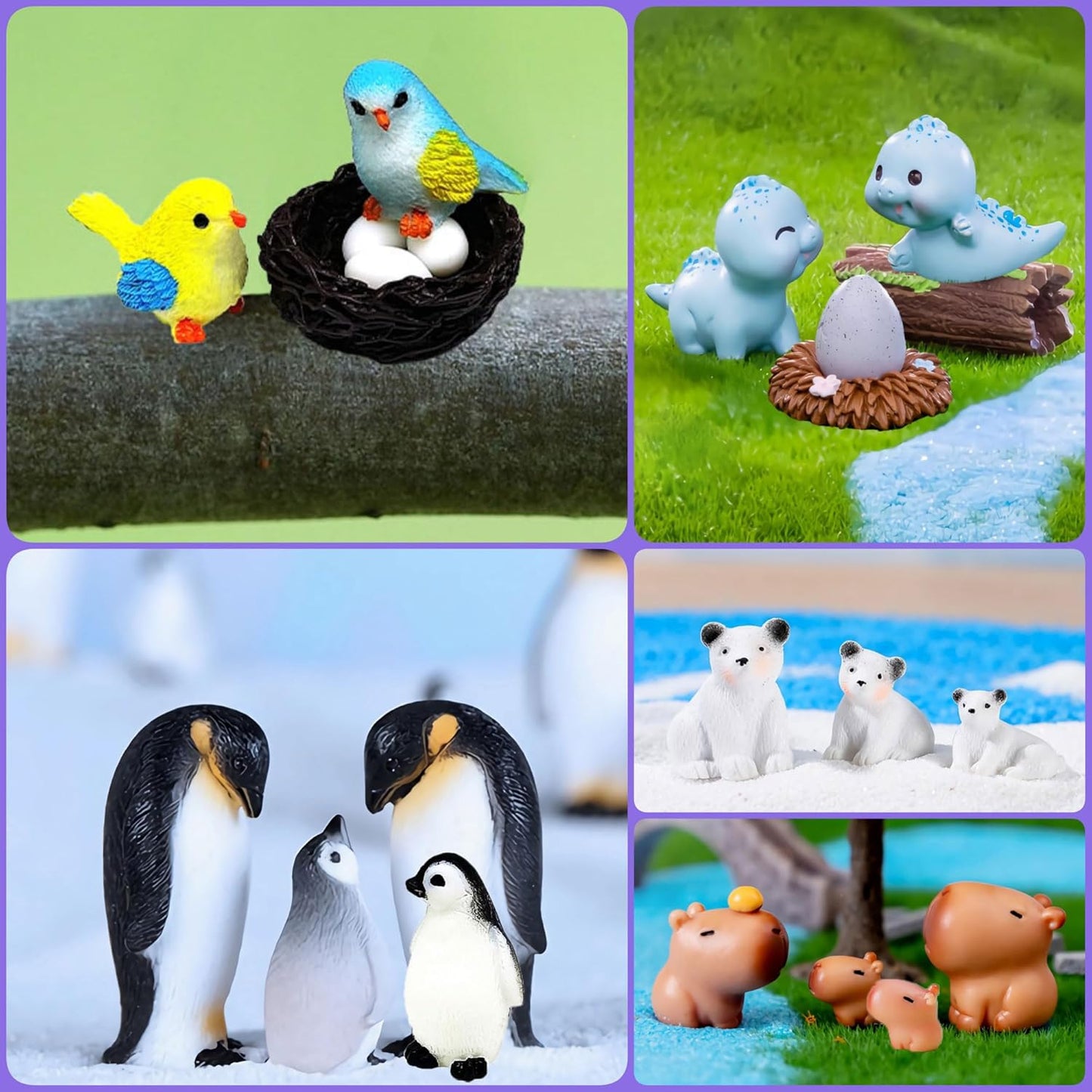 18 Mini Resin Animals Family Figures, 70 Pcs Tiny Plastic Animals Small Little Figurines to Hide Miniature Fairy Garden Accessories
