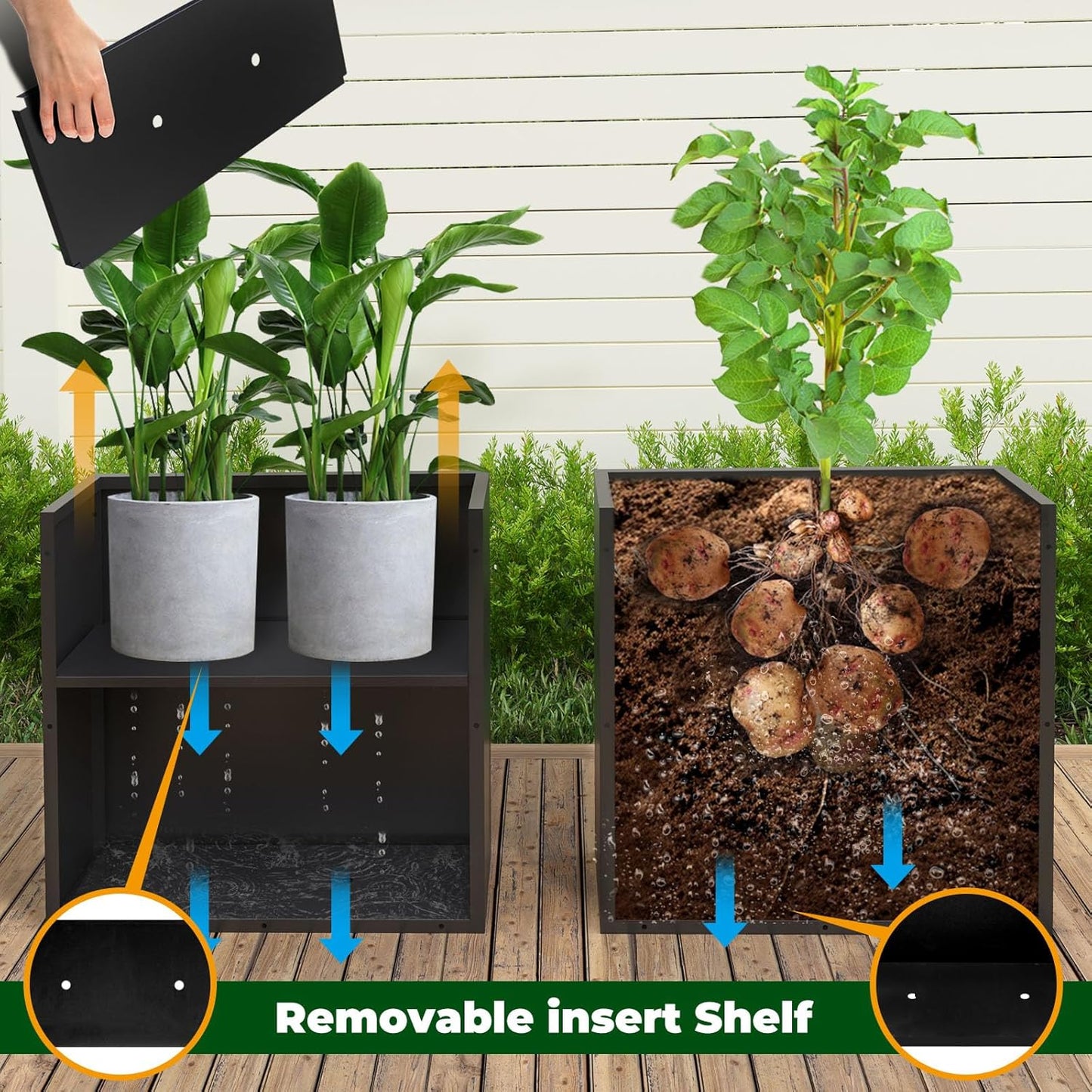 Galvanized Steel Metallic Heavy Planter for Outdoor Plants Metal Outdoor Planter Spliced Flower Box with Partitions for Outside,Indoor,Garden (Black, 24 * 10 * 24)