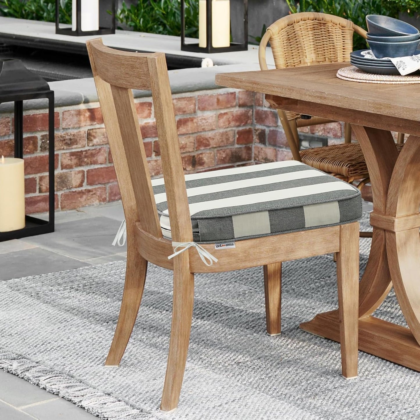 Round Corner Seat Cushions, 17" x 16" x 2", Set of 4, Indoor Outdoor Water Repellent Universal Chair Pads with Ties for Patio Furniture, Garden Deck Dining Chairs, Gray Stripe