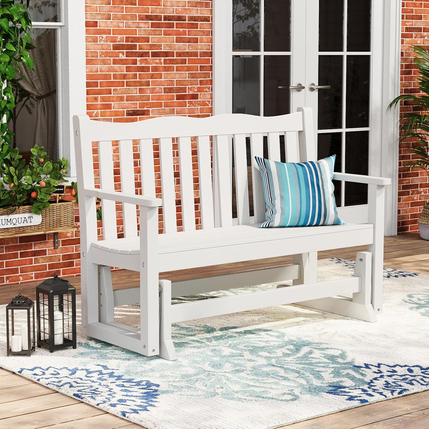 Stoog Outdoor Glider Benches Set of 2, All-Weather Patio Glider with 800 lbs Weight Capacity, Never Fade or Rot, for Porch, Backyard, and Garden, White