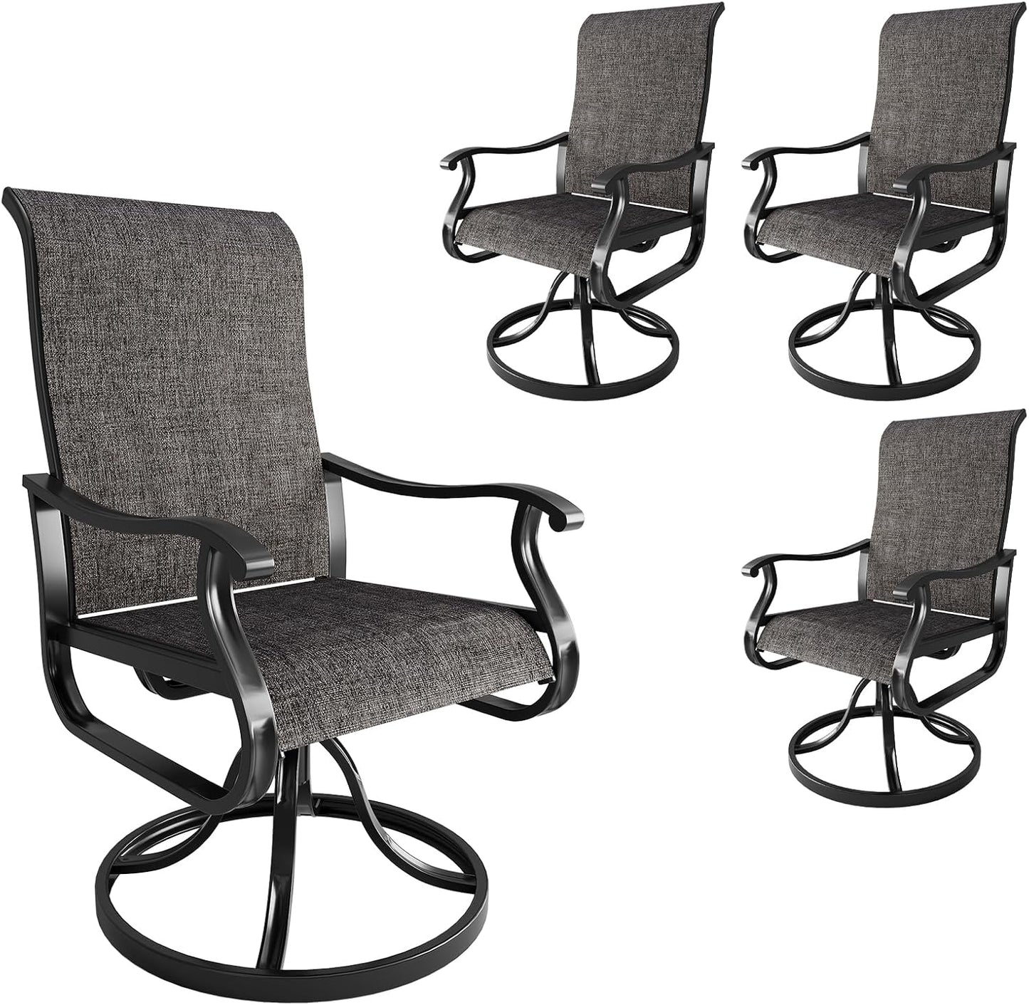 Amopatio Patio Swivel Chairs Set of 4, Outdoor Swivel Rocker Dining Chairs with All Weather Textilene High Back & Metal Frame, for Backyard Deck Lawn, Dark Grey